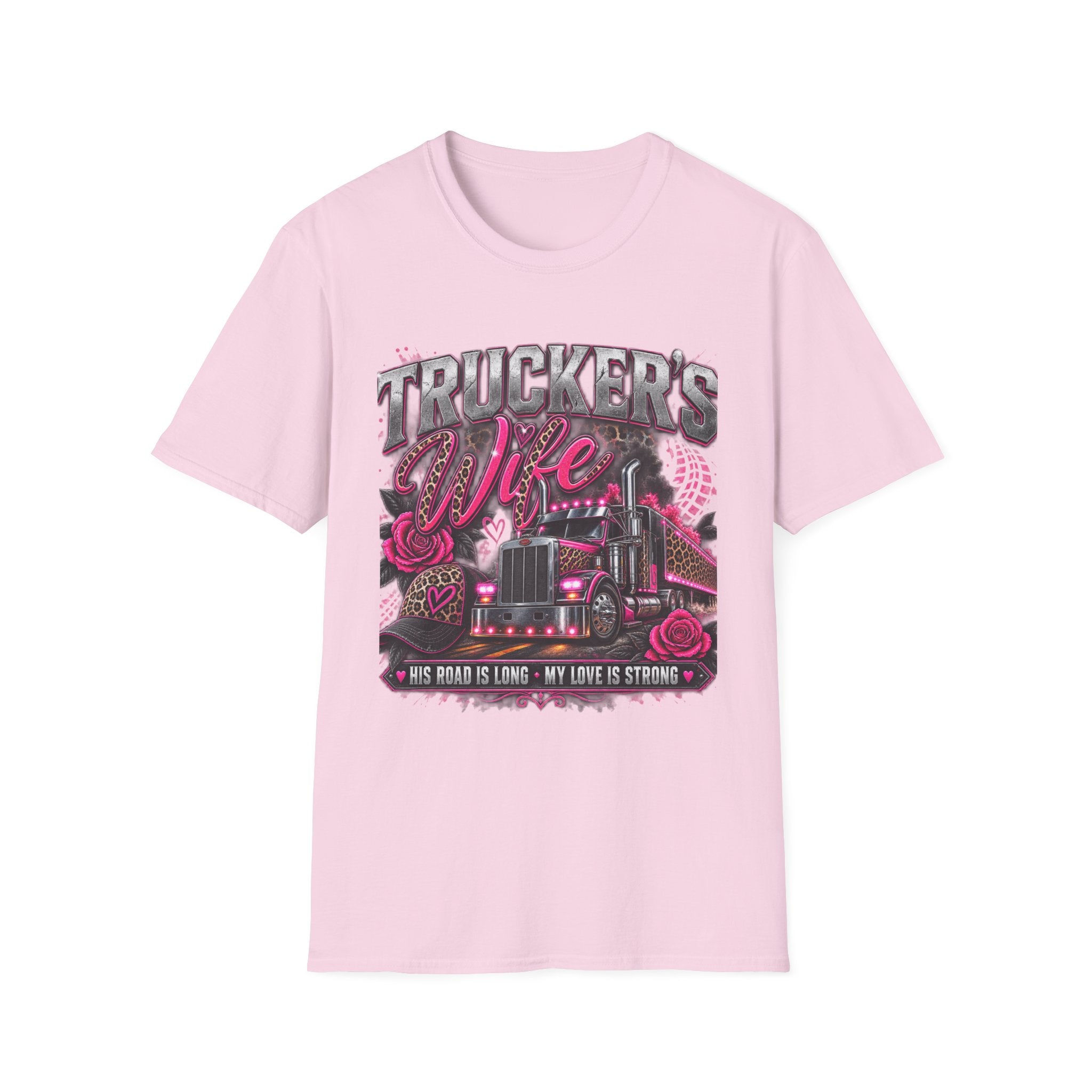 Trucker's Wife T-Shirt — Pink Heart Truck Tee for Trucking Wives