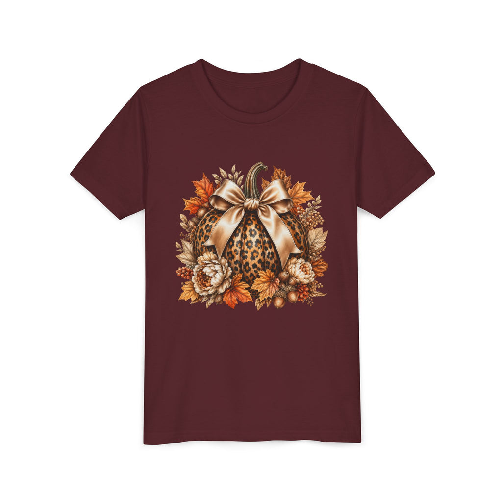 Youth Tee — Leopard Pumpkin Fall Graphic Shirt