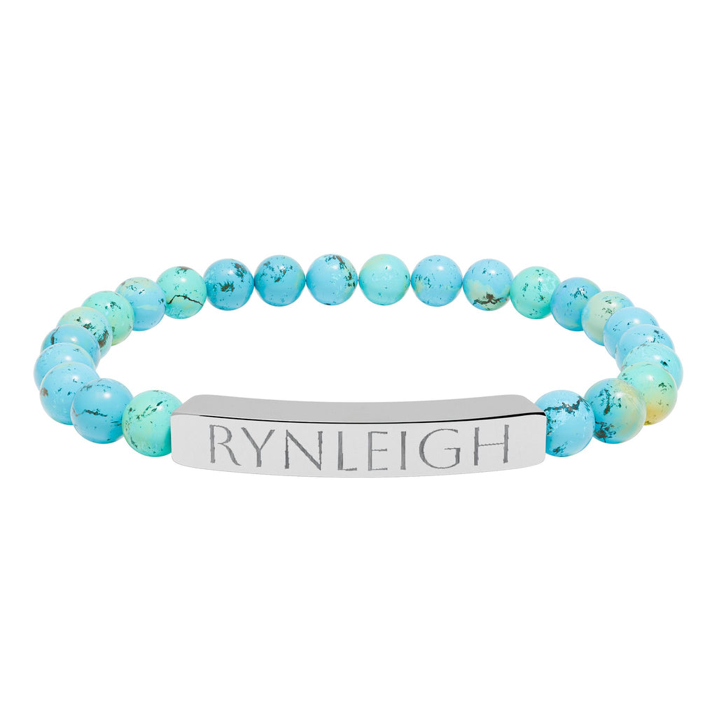 Engravable Natural Stone Bar Bracelet — Personalized Stretch Bead Bracelet