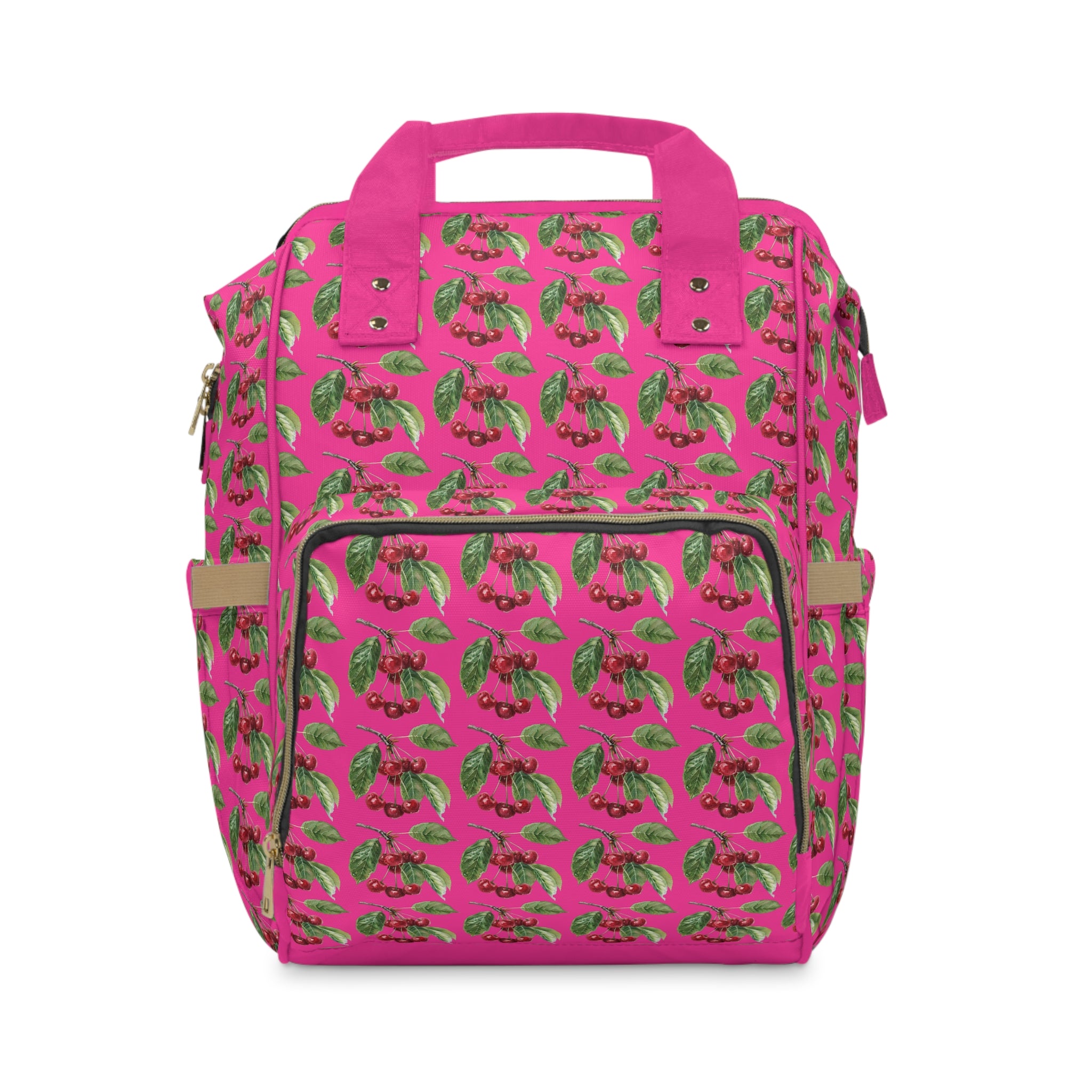 Diaper Backpack — Pink Tropical Cherries Multifunctional Baby Bag