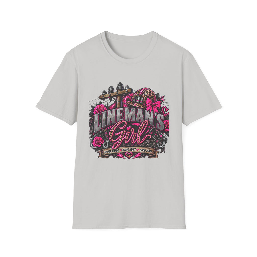 Lineman's Girl T-Shirt — Pink Floral Lineman Crew Tee