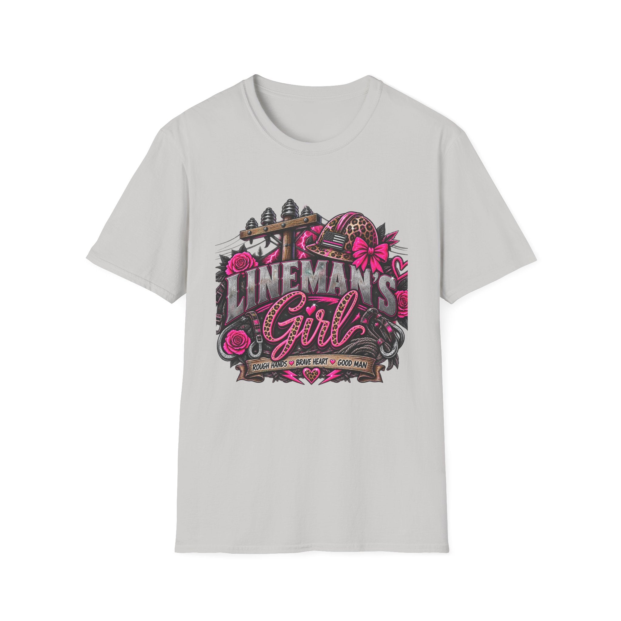 Lineman's Girl T-Shirt — Pink Floral Lineman Crew Tee