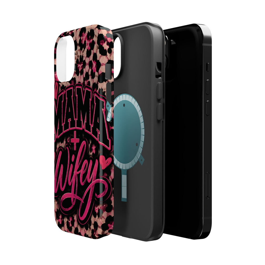 Phone Case — Pink Leopard "Mama Wifey" Magnetic Impact-Resistant Case