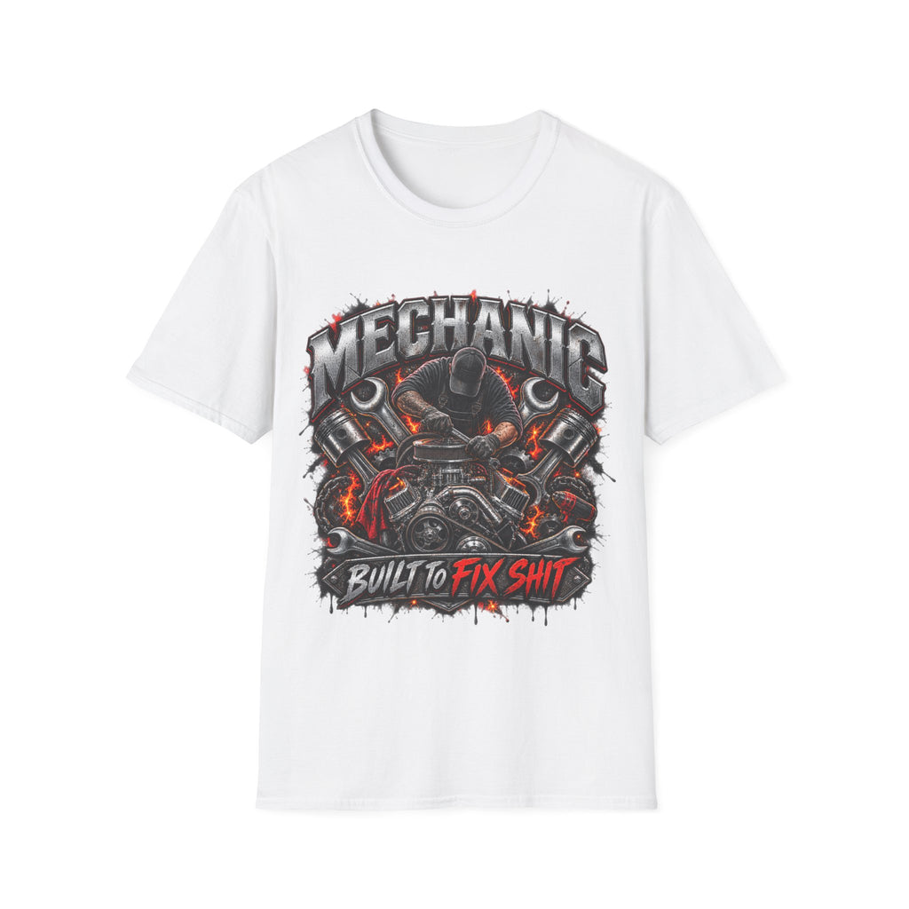 Mechanic T-Shirt — "Built to Fix Sh!t" Garage Wrench Repair Tee