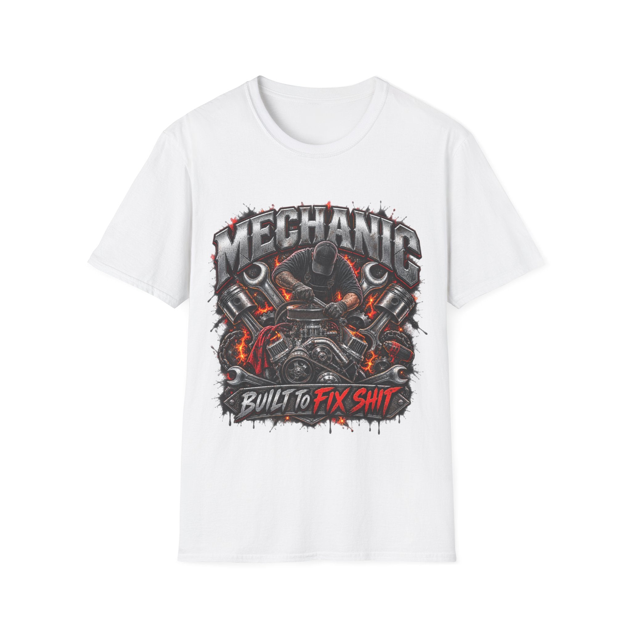 Mechanic T-Shirt — "Built to Fix Sh!t" Garage Wrench Repair Tee