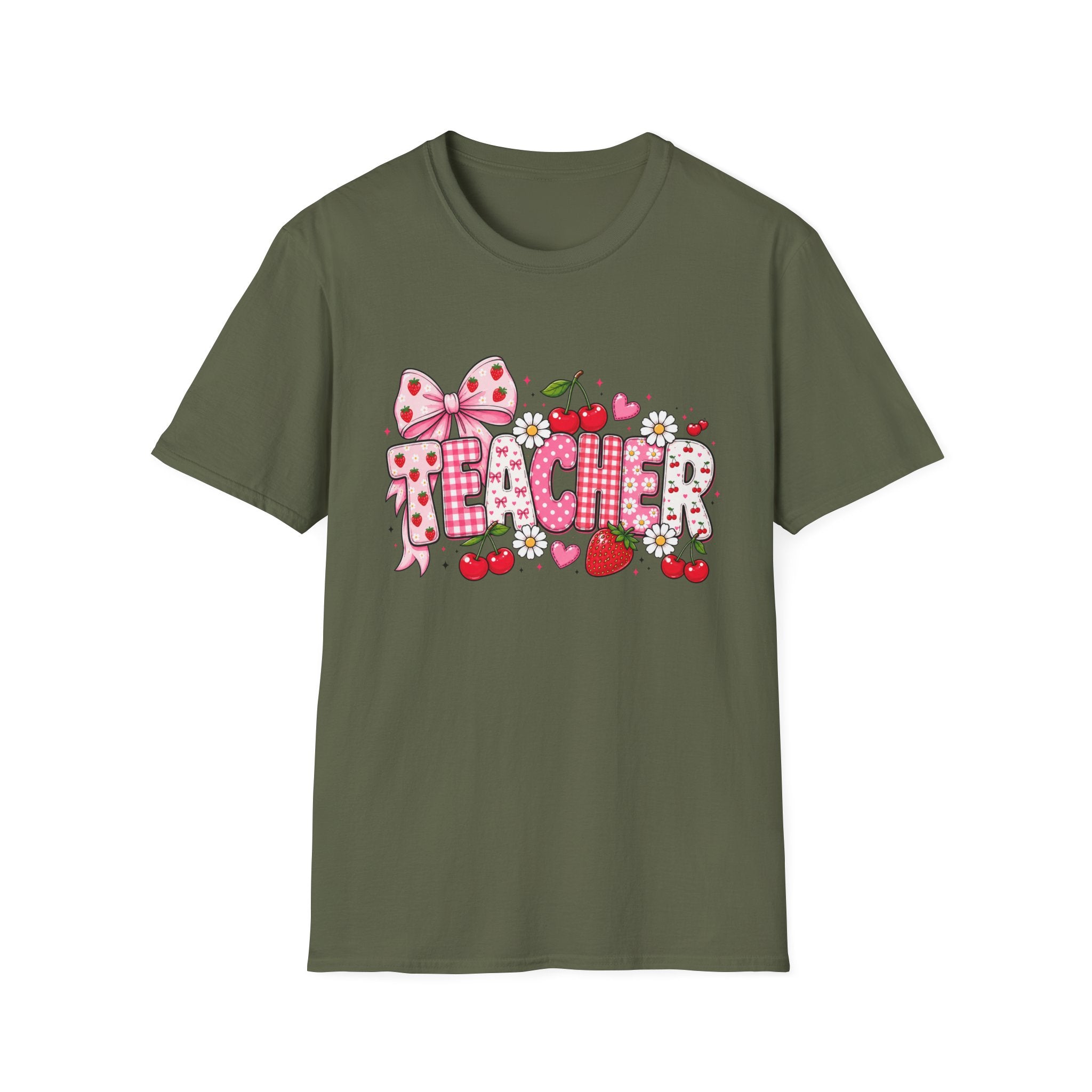 Teacher Graphic Tee — Cute Strawberry & Cherry Floral Design