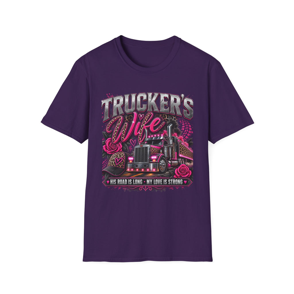 Trucker's Wife T-Shirt — Pink Heart Truck Tee for Trucking Wives