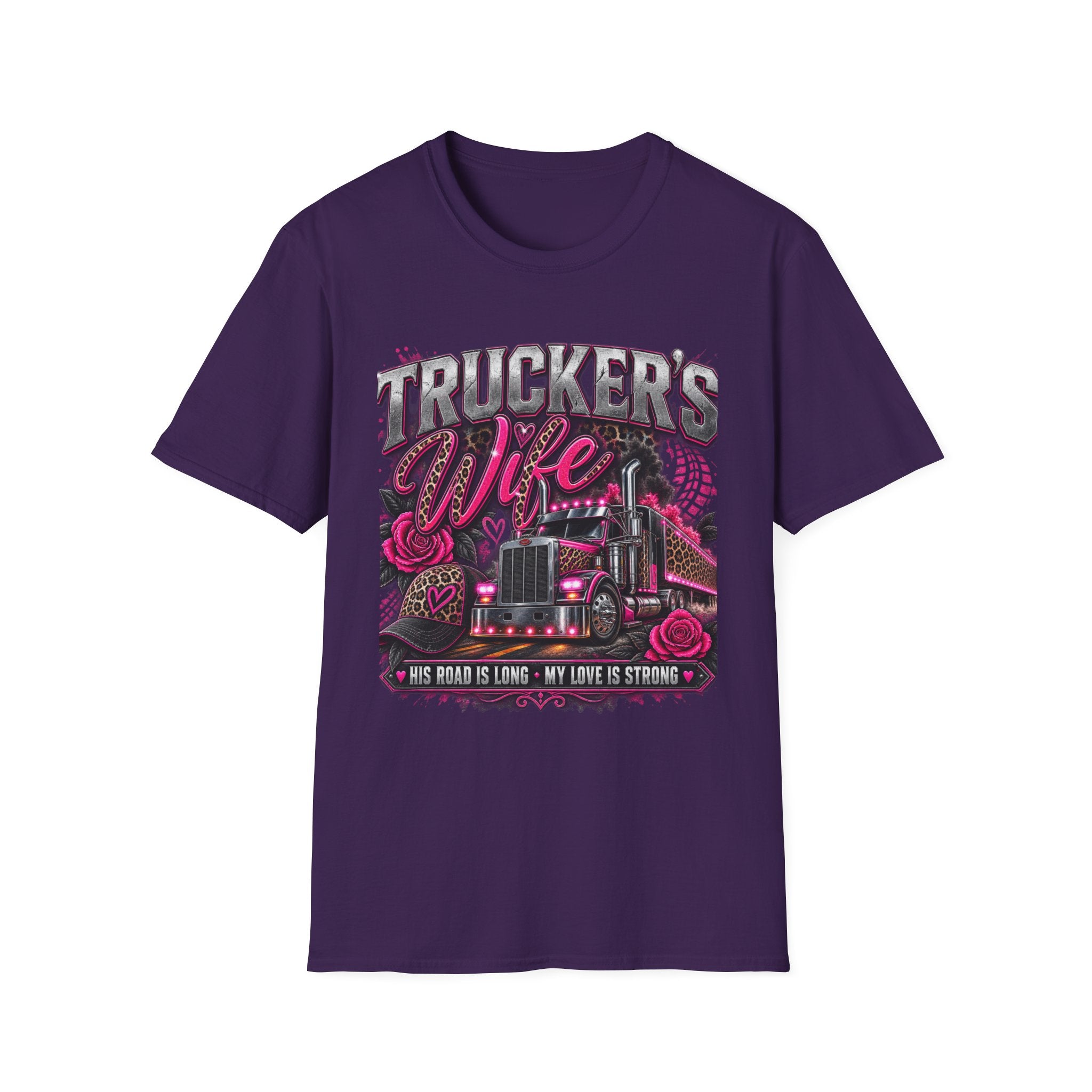 Trucker's Wife T-Shirt — Pink Heart Truck Tee for Trucking Wives