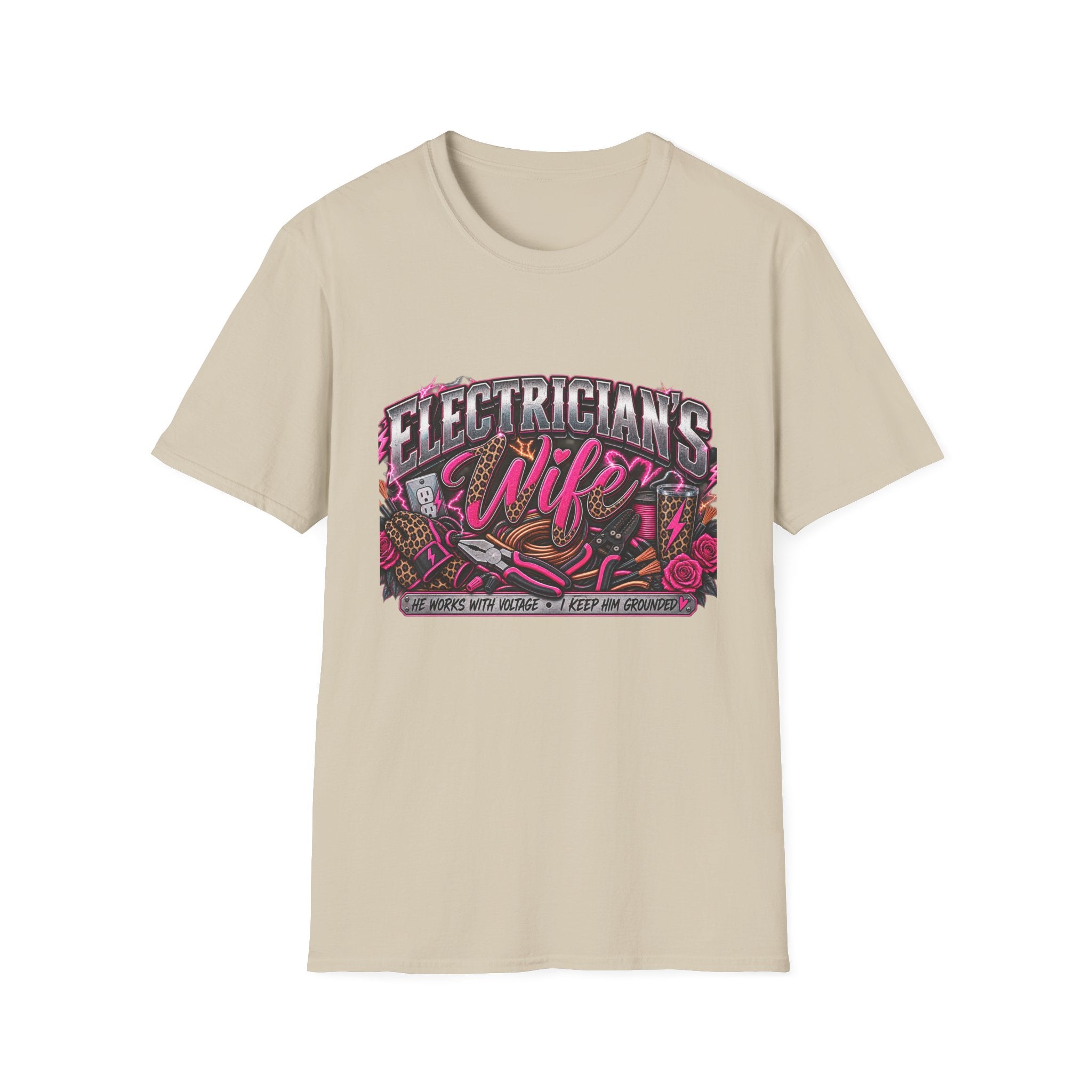 Electrician's Wife T-Shirt — Bold Pink Tradeswife Graphic Tee
