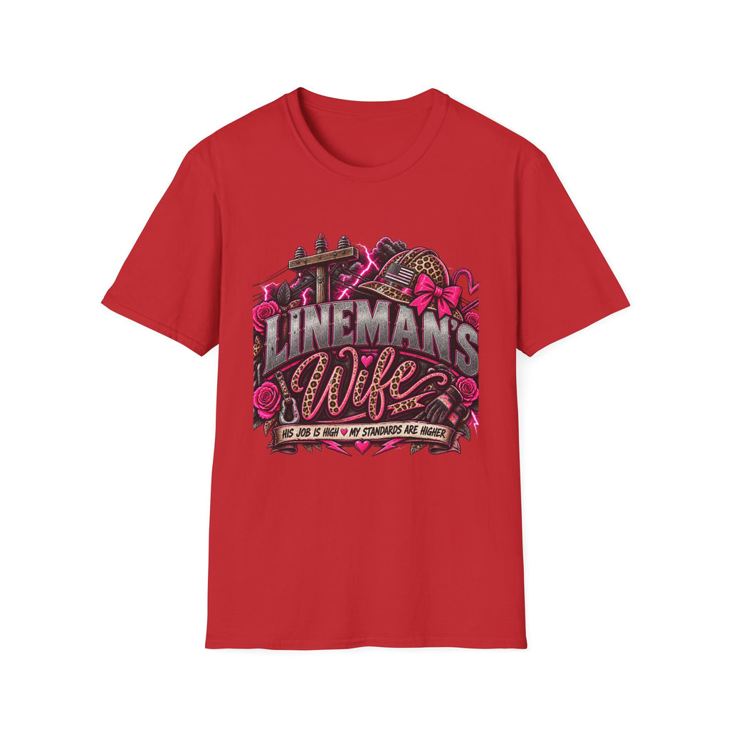Lineman's Wife T‑Shirt — Pink Floral Lineman Crew Design