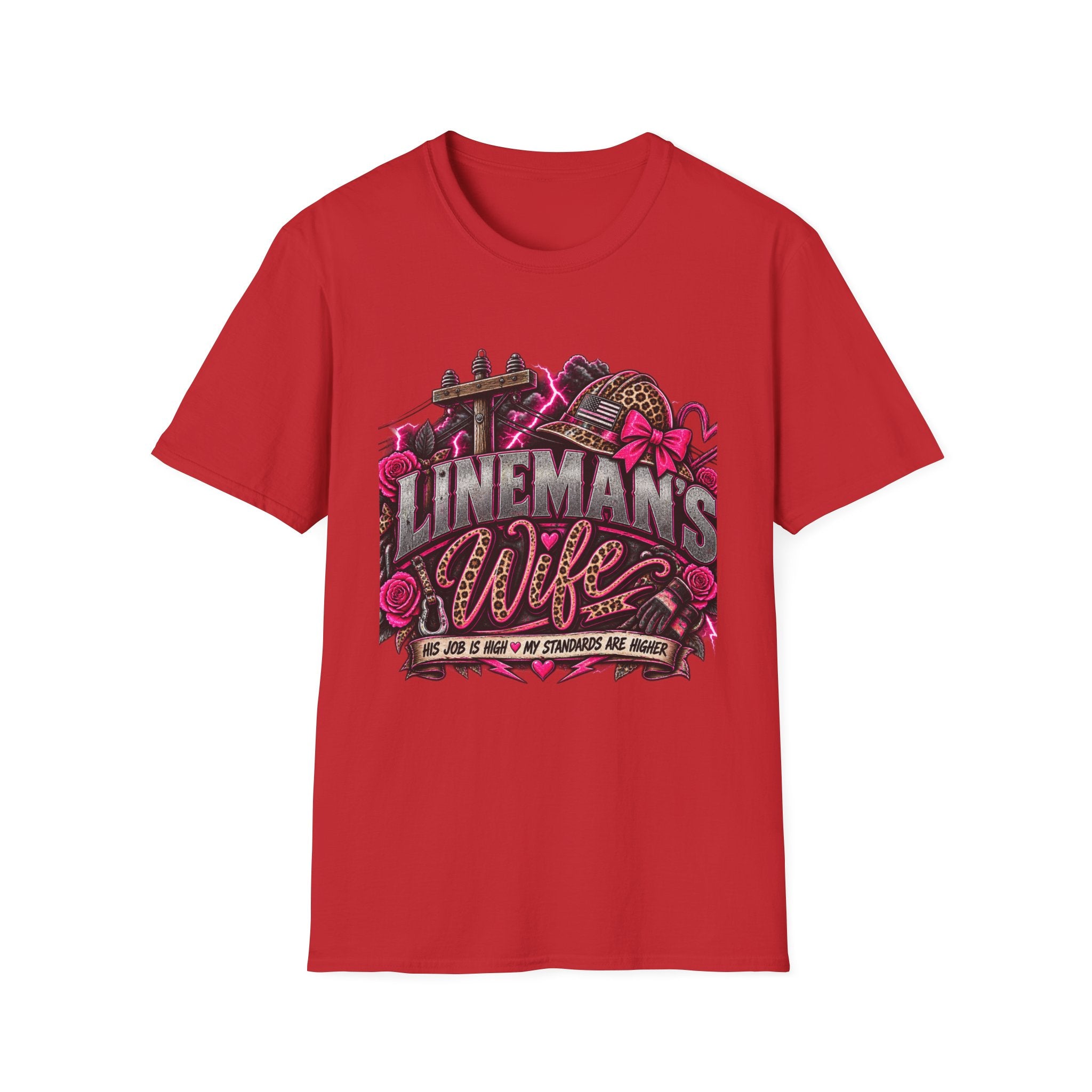 Lineman's Wife T‑Shirt — Pink Floral Lineman Crew Design