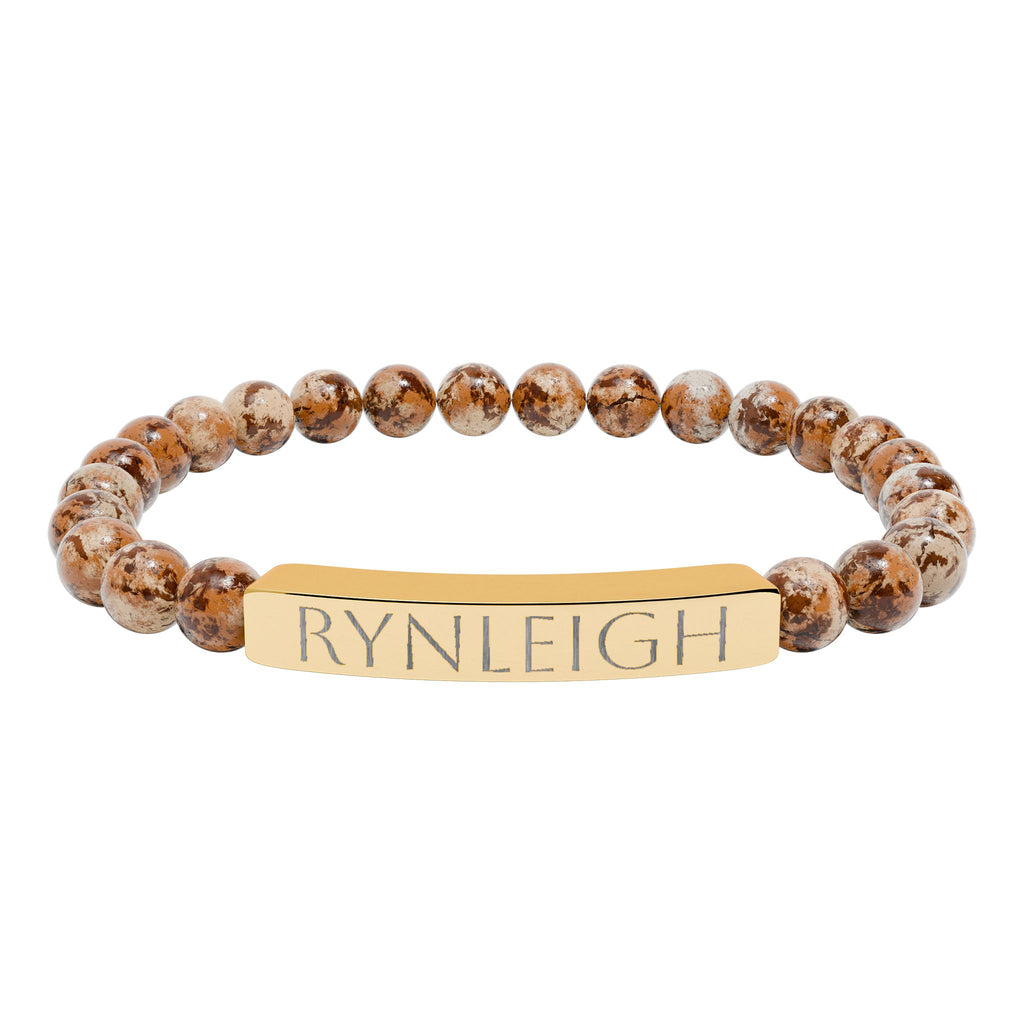 Engravable Natural Stone Bar Bracelet — Personalized Stretch Bead Bracelet