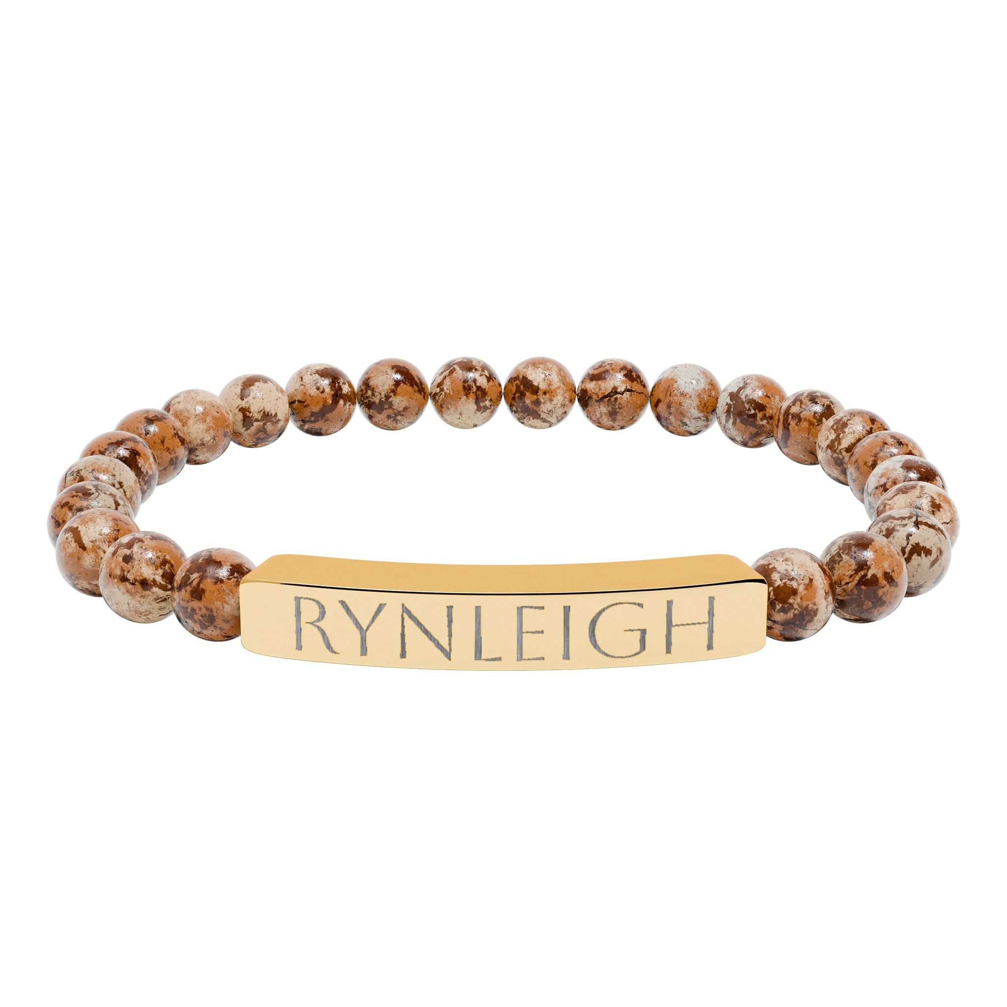 Engravable Natural Stone Bar Bracelet — Personalized Stretch Bead Bracelet