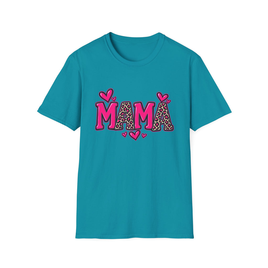 Mama Leopard Heart T‑Shirt — Cute Pink Mama Graphic Tee for Mothers’ Day