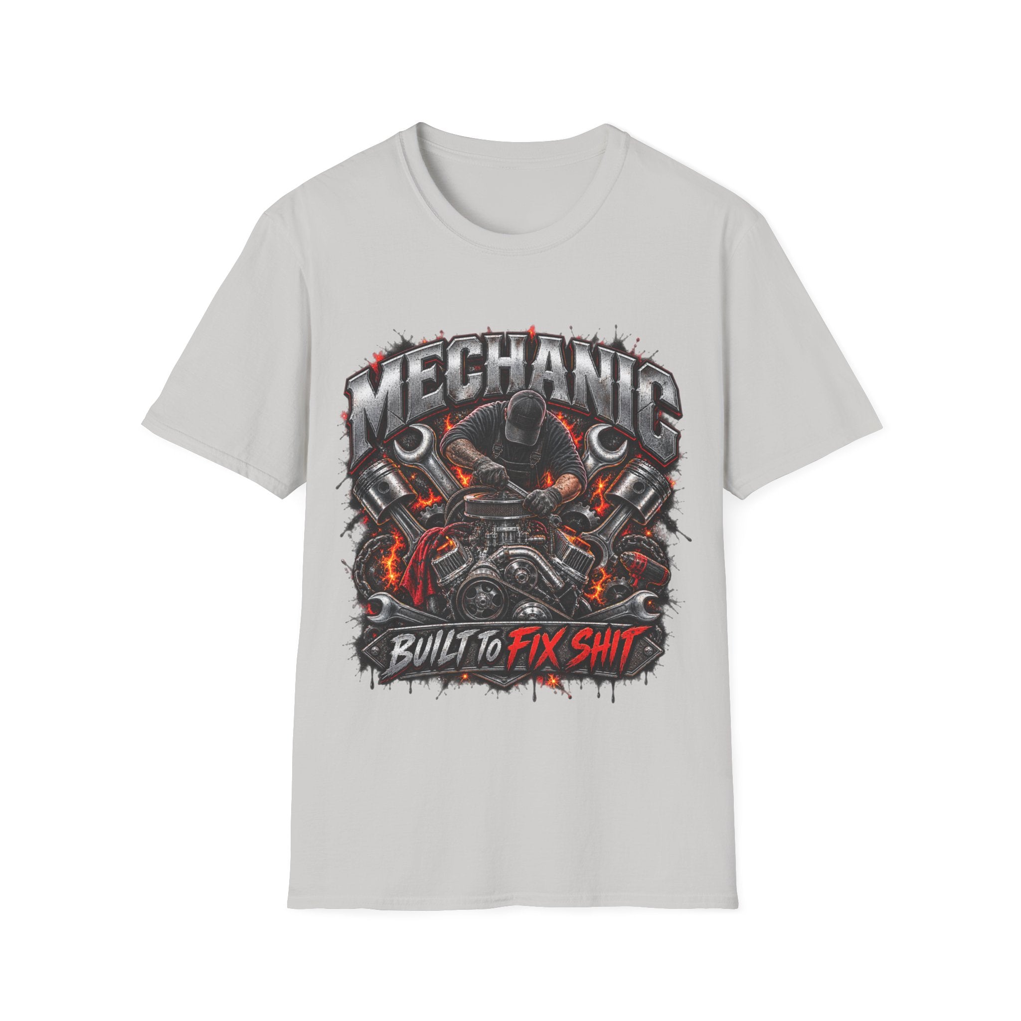 Mechanic T-Shirt — "Built to Fix Sh!t" Garage Wrench Repair Tee