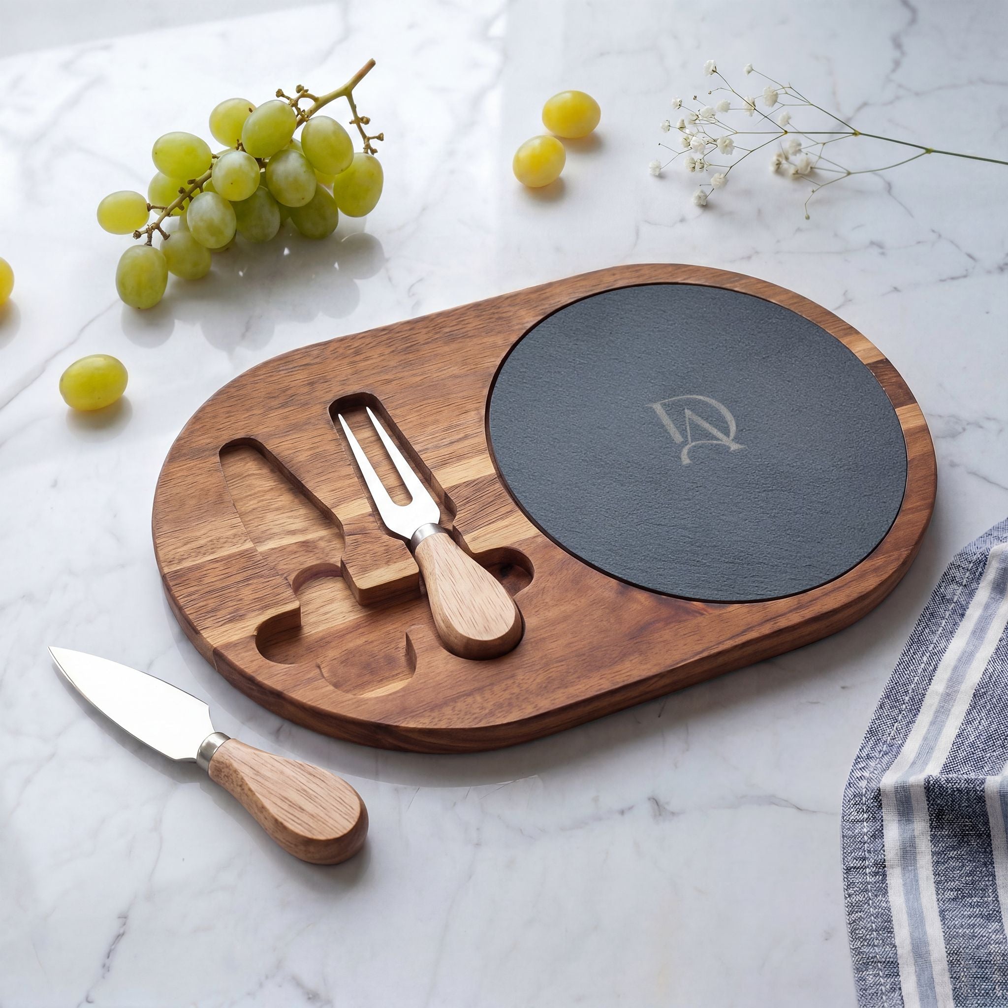 Engraved Charcuterie Board with Slate Insert