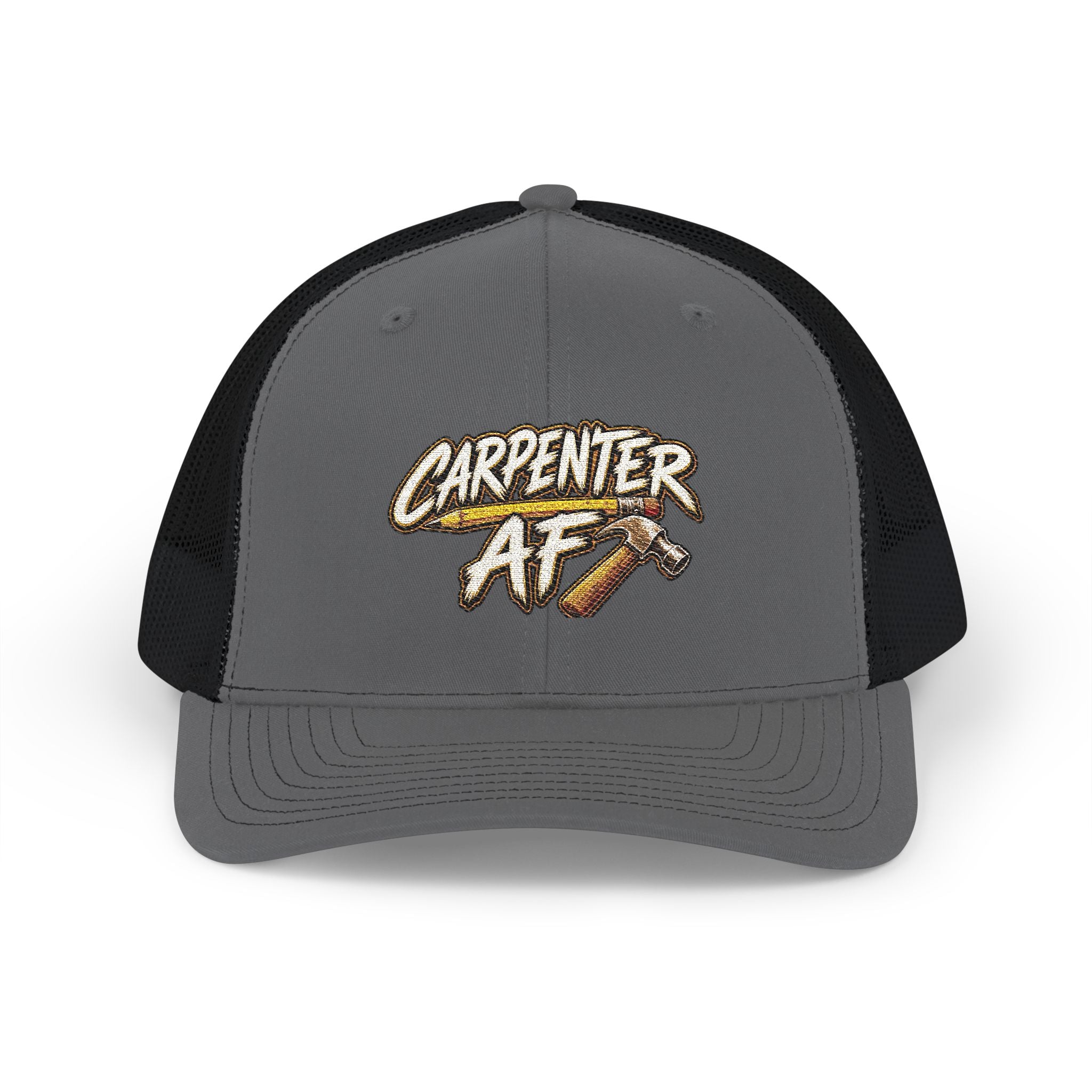 Carpenter AF Snapback Trucker Cap — Rustic Hammer Logo Hat for Woodworkers