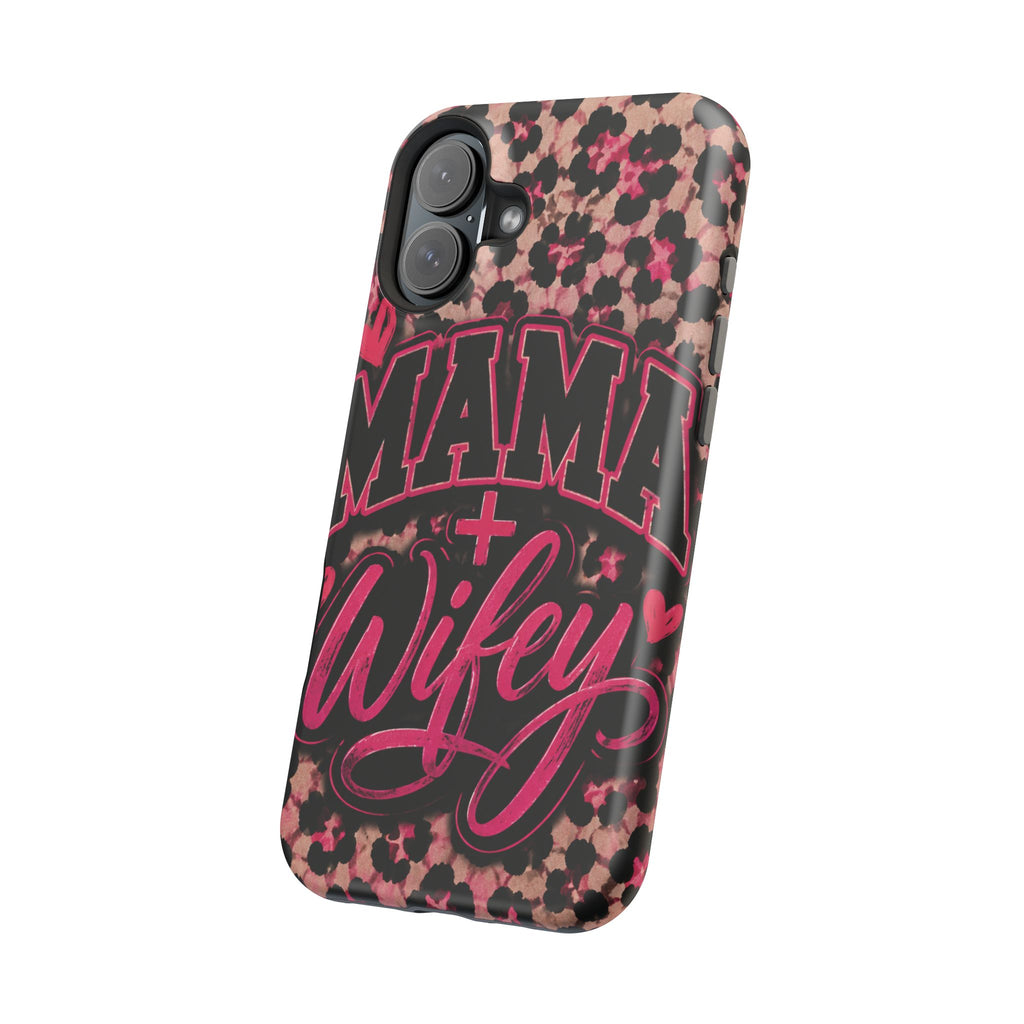 Phone Case — Pink Leopard "Mama Wifey" Magnetic Impact-Resistant Case
