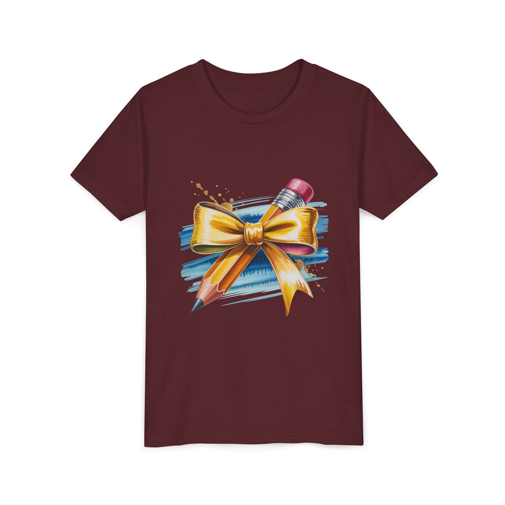 Youth Tee — Pencil with Gold Bow Back-to-School