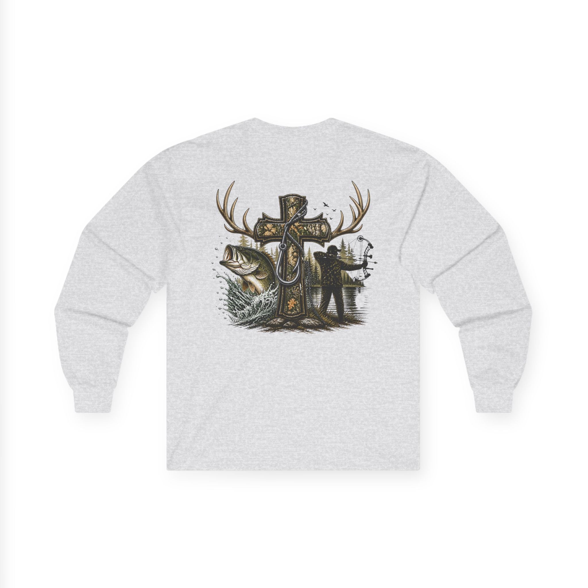 Long Sleeve Tee — Fisherman Cross & Bass Graphic