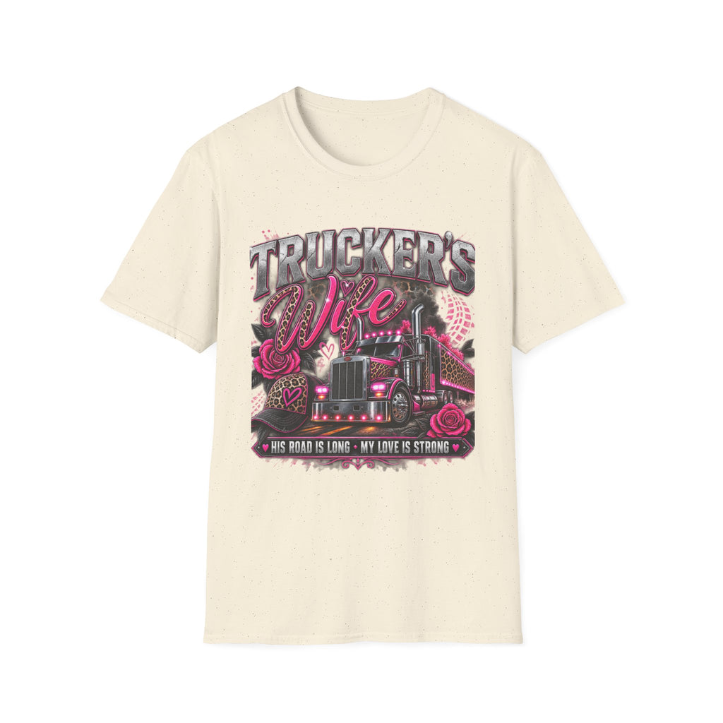Trucker's Wife T-Shirt — Pink Heart Truck Tee for Trucking Wives