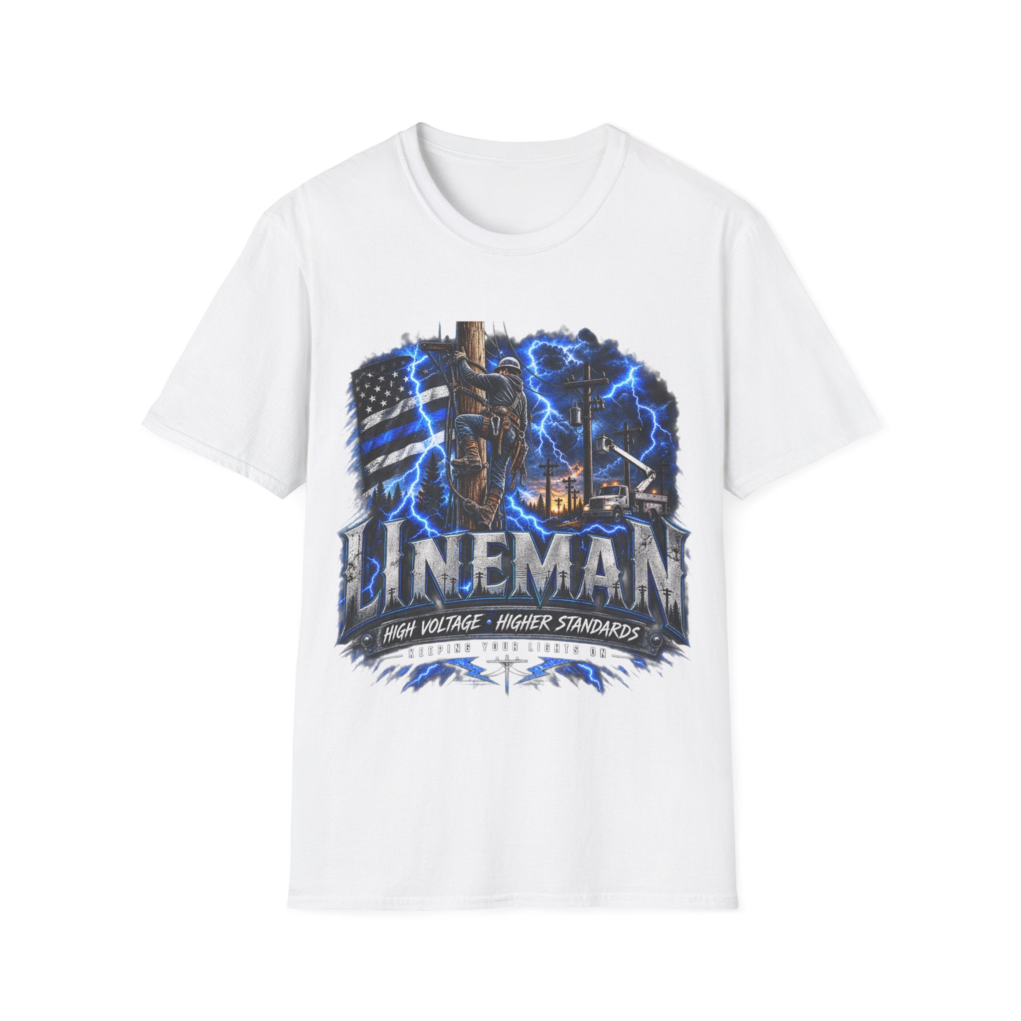 Lineman Lightning Graphic T-Shirt — Proud Electrical Worker Tribute