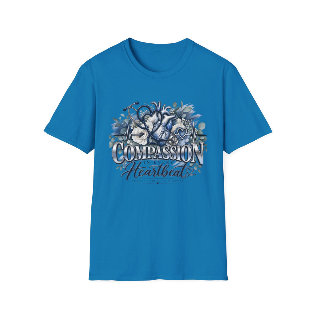 Compassion Heartbeat T-Shirt — Stethoscope & Floral Nurse Medical Tee