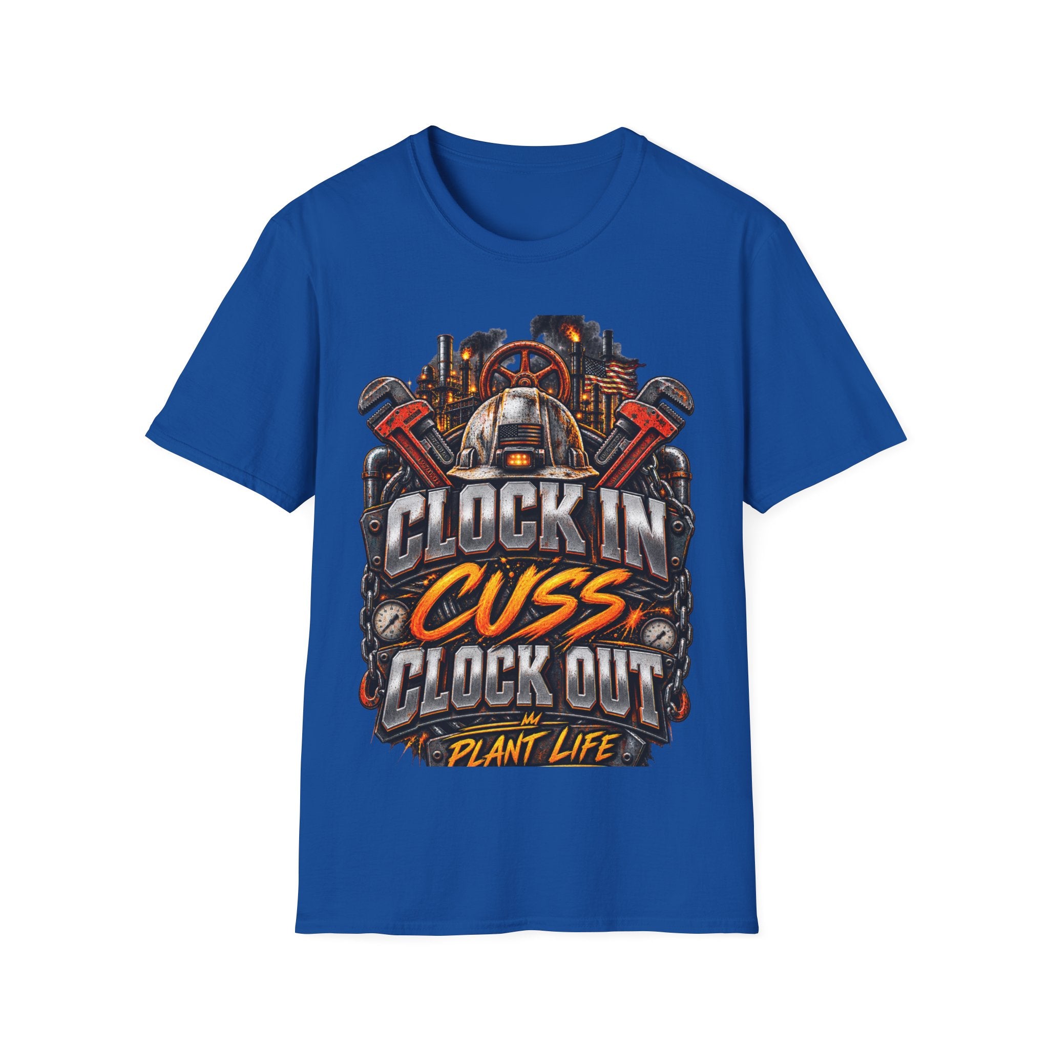Clock In, Cuss Out Mechanic T‑Shirt — Vintage Industrial Worker Design