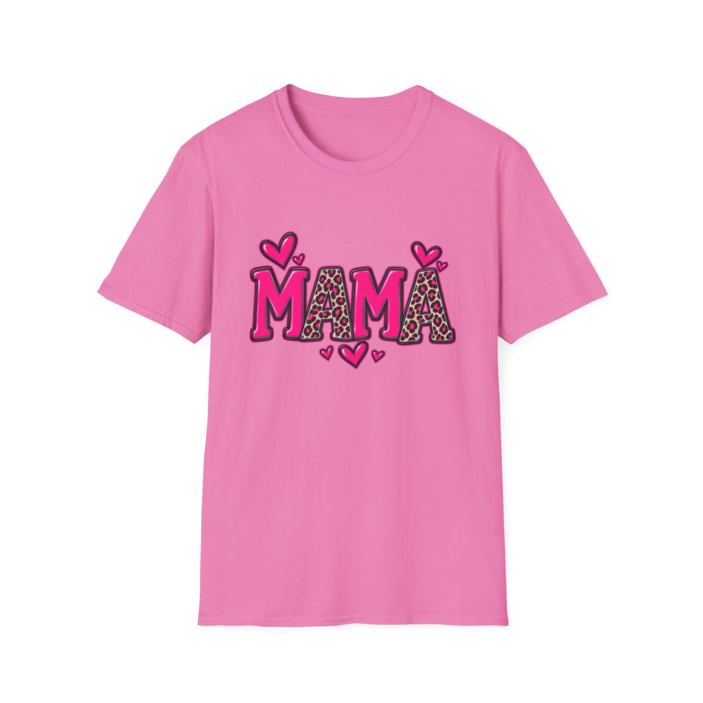 Mama Leopard Heart T‑Shirt — Cute Pink Mama Graphic Tee for Mothers’ Day