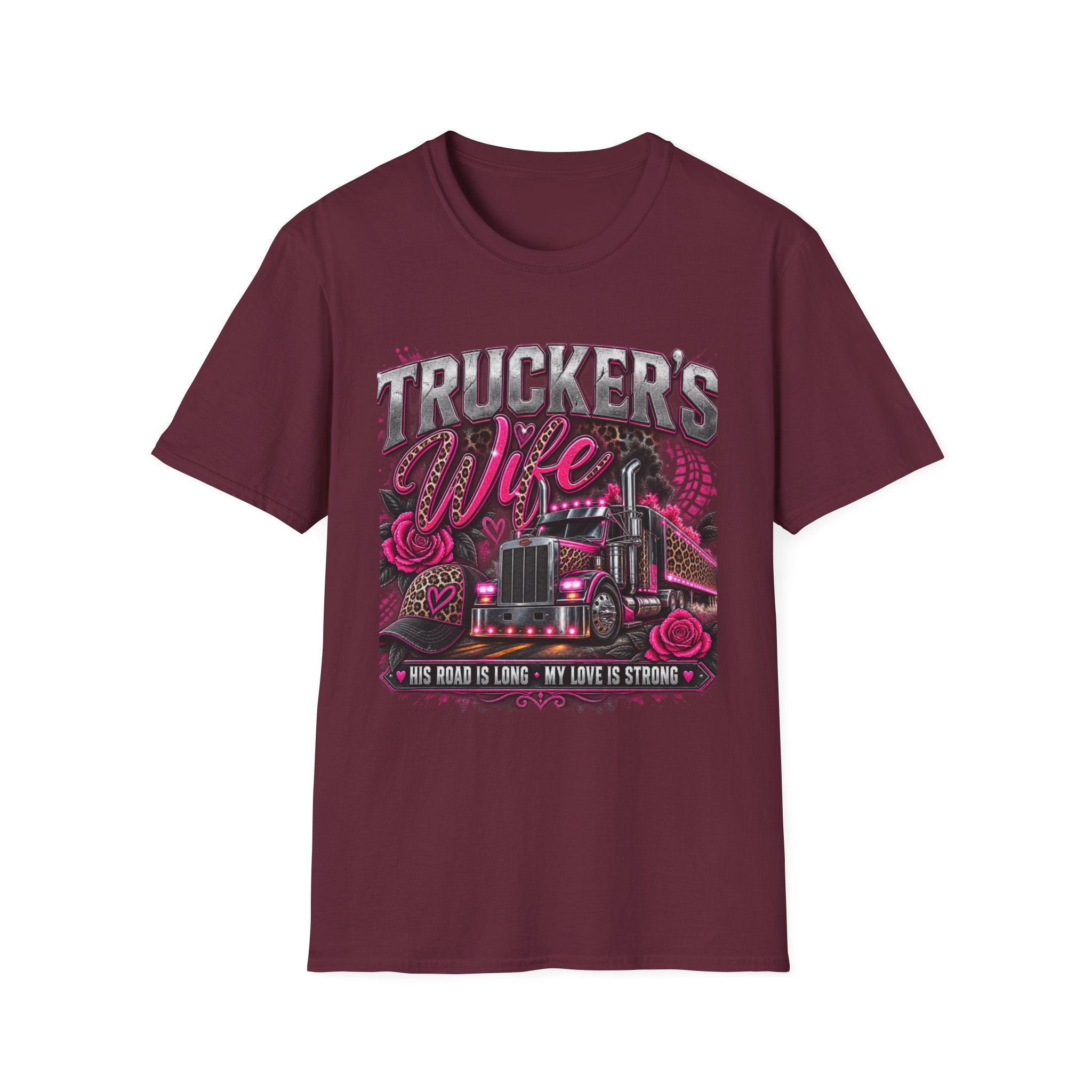 Trucker's Wife T-Shirt — Pink Heart Truck Tee for Trucking Wives