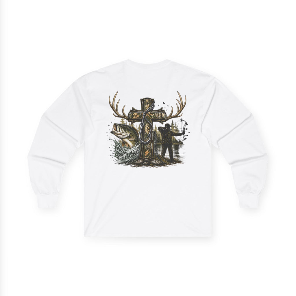 Long Sleeve Tee — Fisherman Cross & Bass Graphic