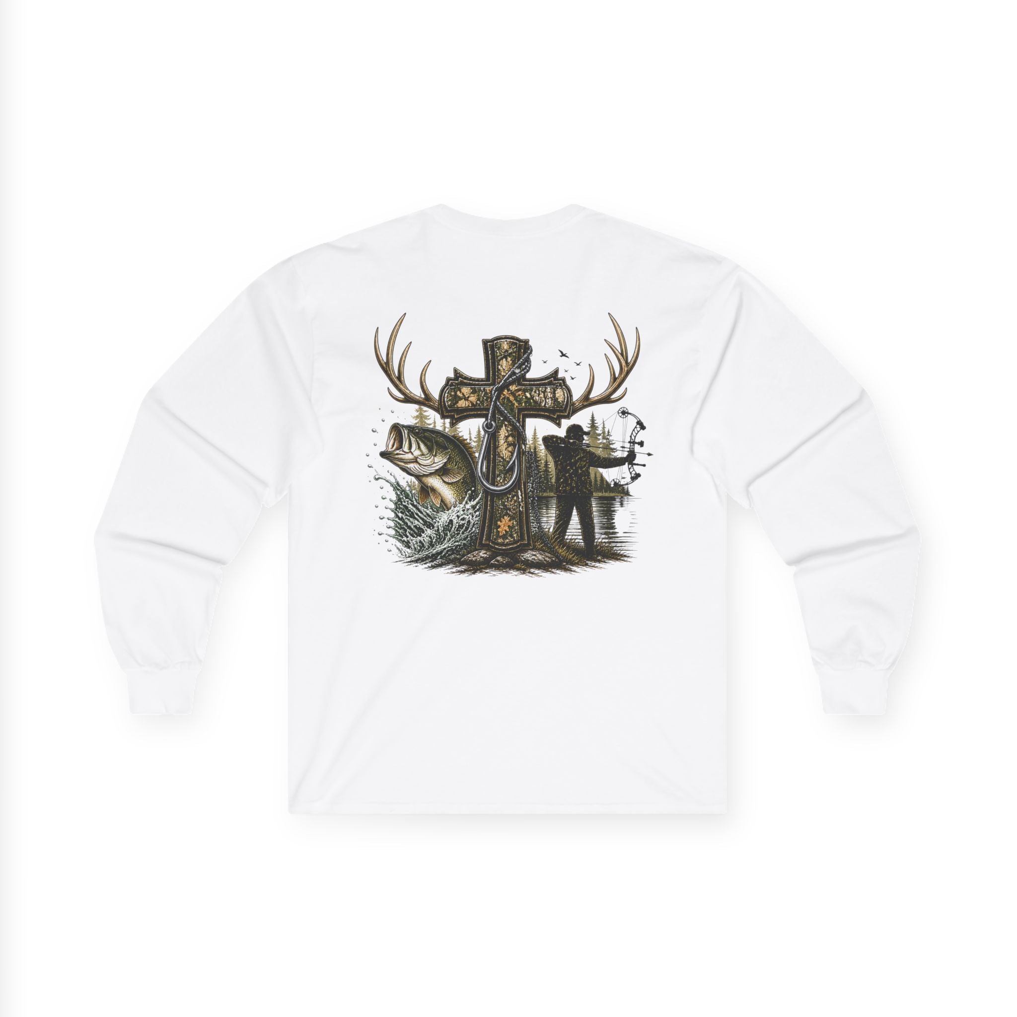 Long Sleeve Tee — Fisherman Cross & Bass Graphic