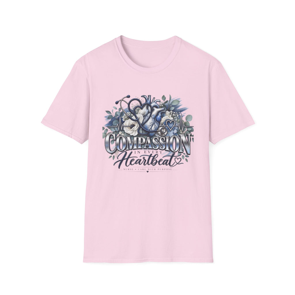 Compassion Heartbeat T-Shirt — Stethoscope & Floral Nurse Medical Tee
