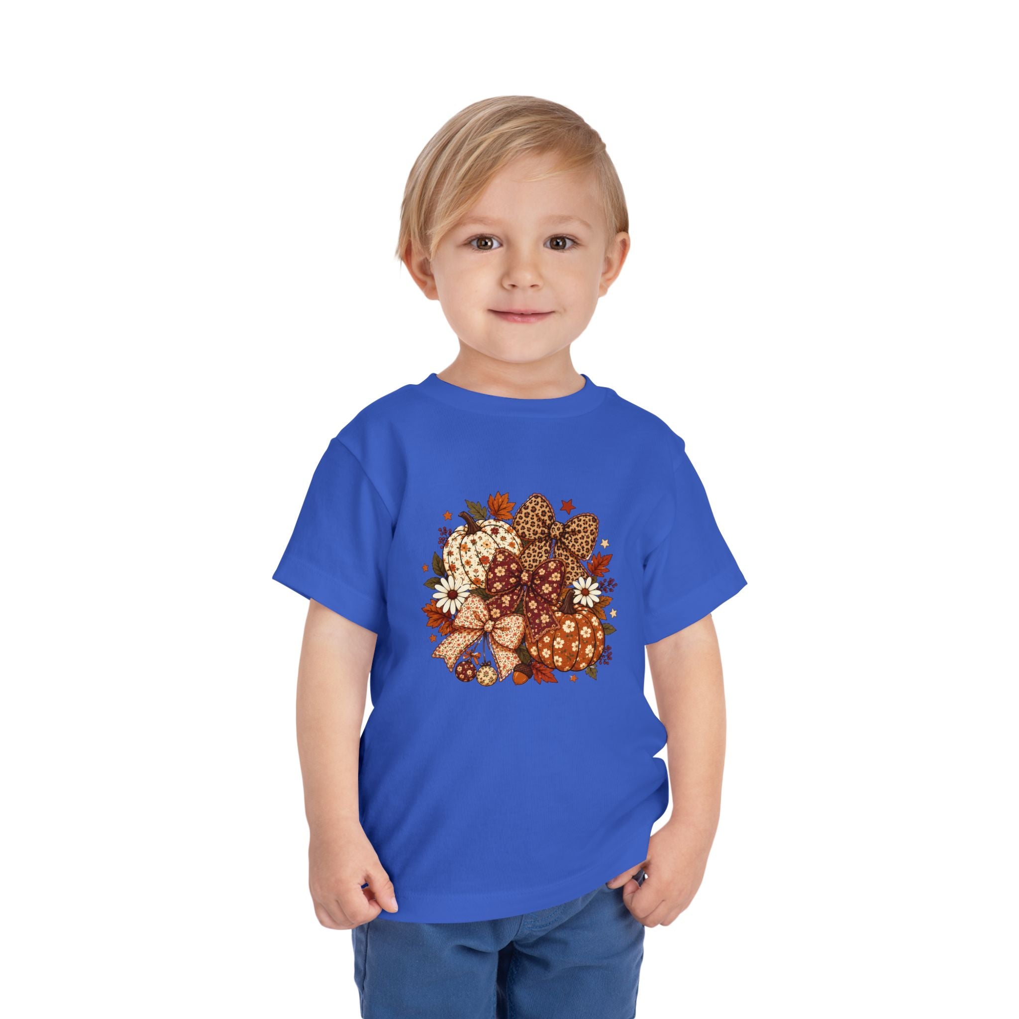 Toddler Tee — Autumn Leopard Floral Pumpkins Fall Bouquet