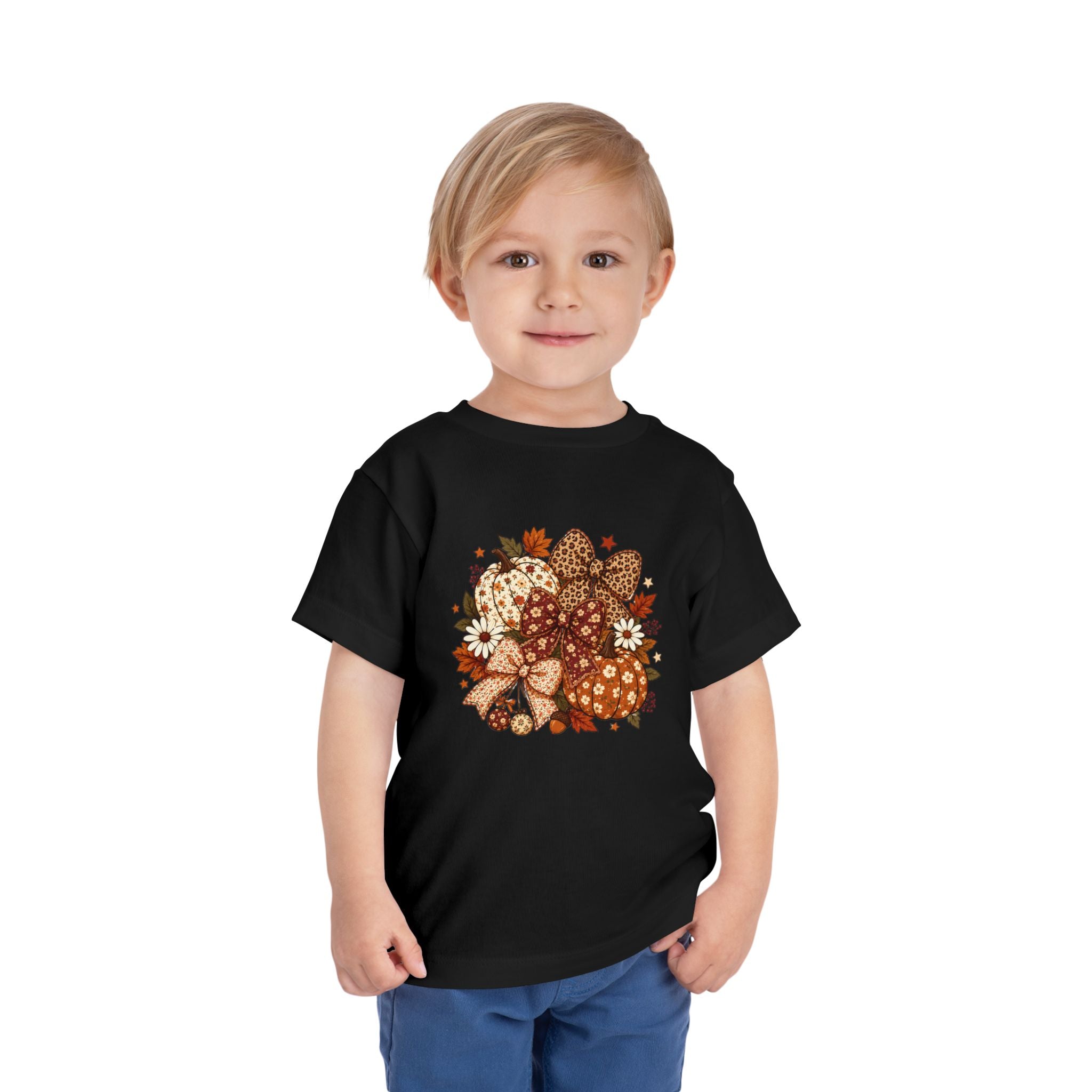 Toddler Tee — Autumn Leopard Floral Pumpkins Fall Bouquet