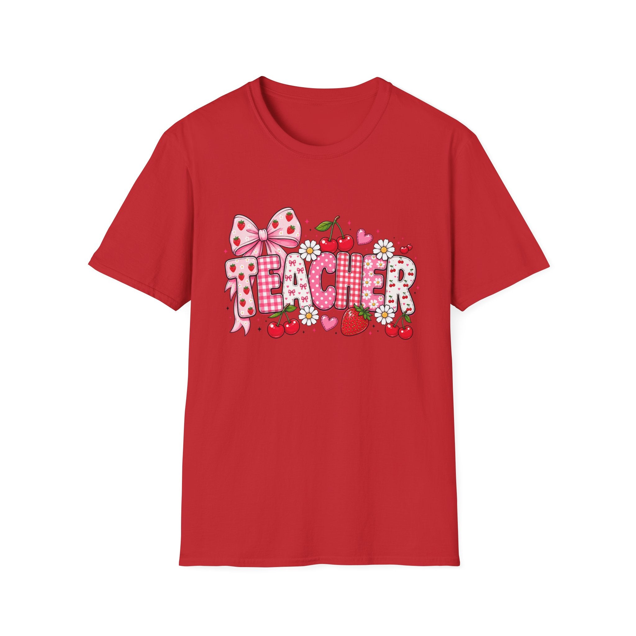 Teacher Graphic Tee — Cute Strawberry & Cherry Floral Design