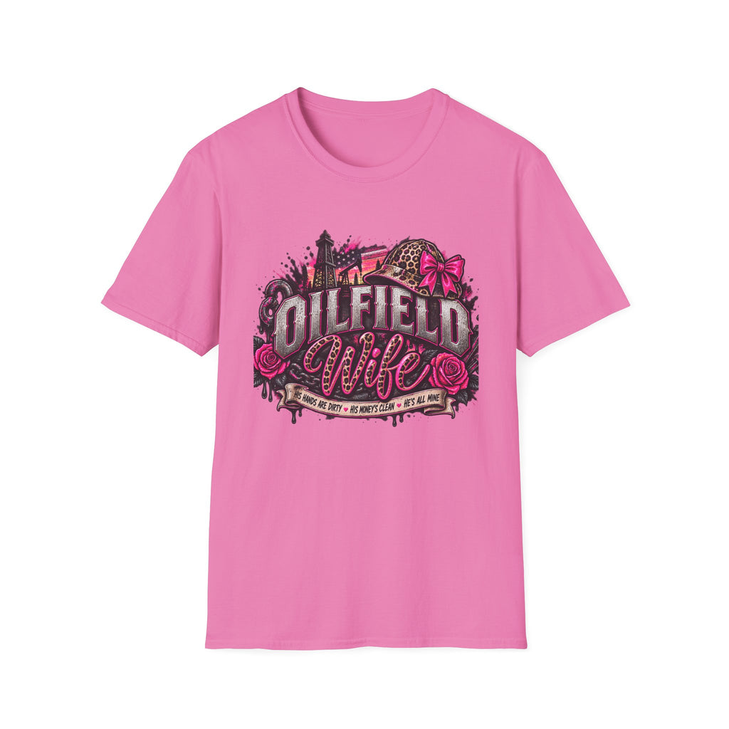 Oilfield Wife T-Shirt — Pink Leopard Bow Oilfield Graphic Tee