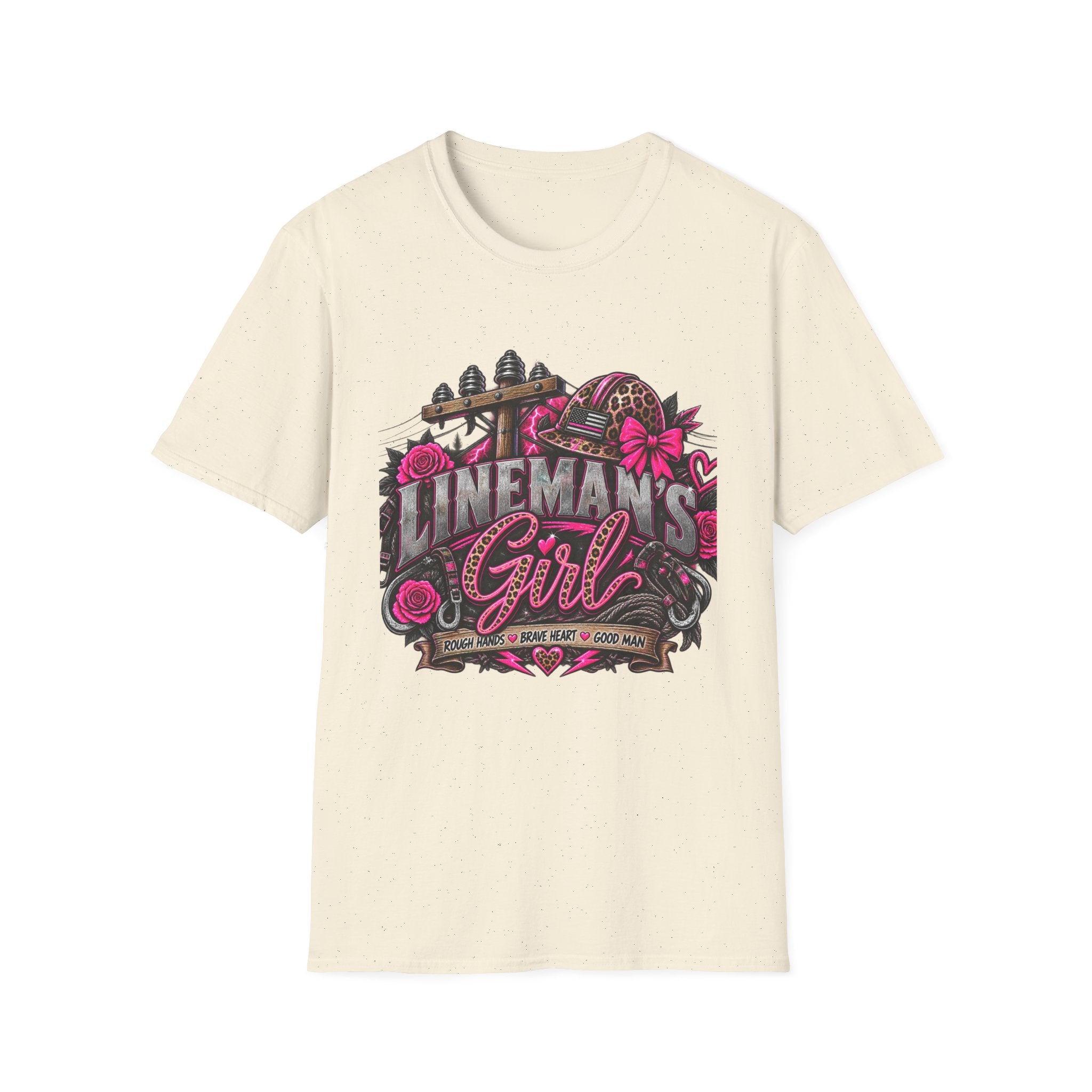 Lineman's Girl T-Shirt — Pink Floral Lineman Crew Tee