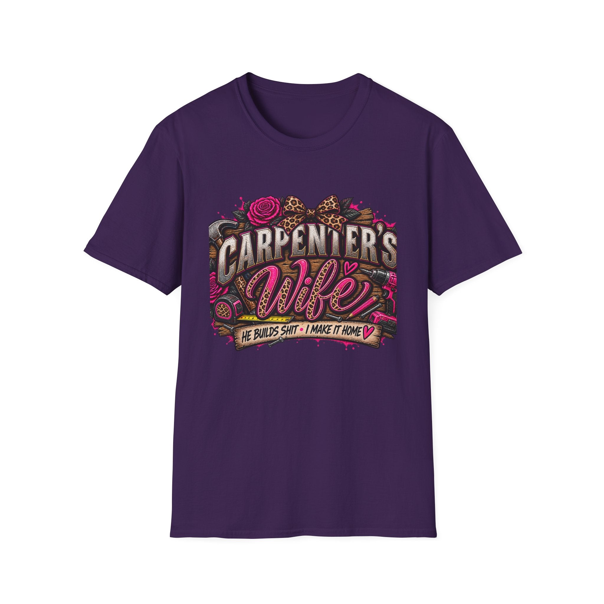 Carpenter's Wife T-Shirt — Floral Leopard Heart Design