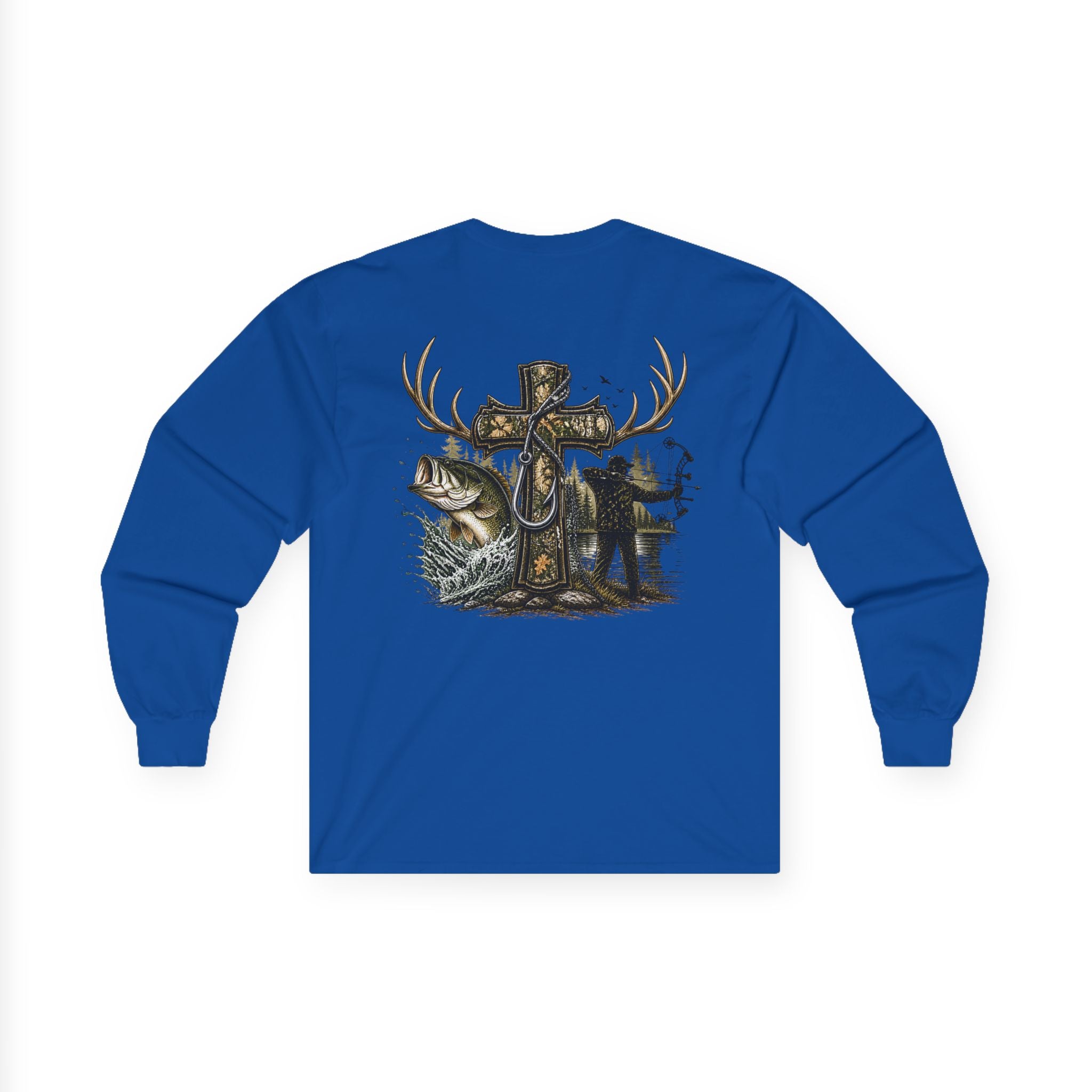 Long Sleeve Tee — Fisherman Cross & Bass Graphic