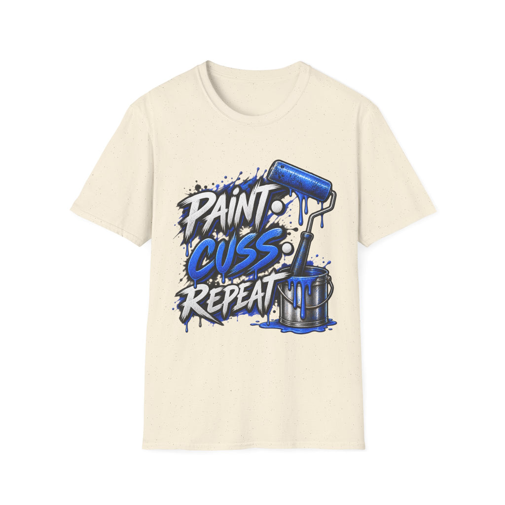 Paint, Cuss, Repeat T-Shirt — Graphic Painter Roller Design