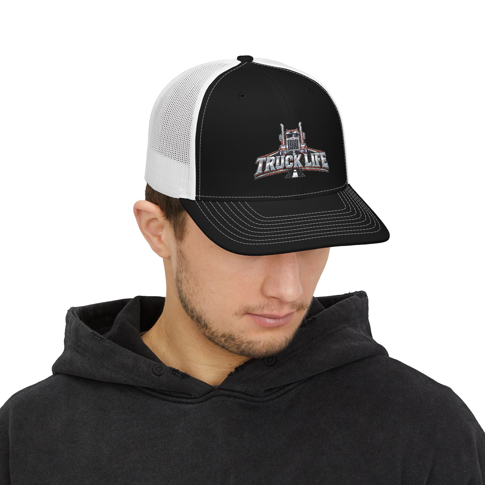 Truck Life Snapback Trucker Cap — Embroidered Semi Truck Dad Hat for Truckers & Road Lovers