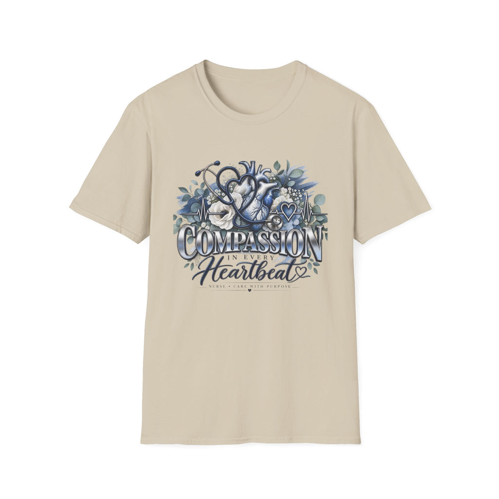 Compassion Heartbeat T-Shirt — Stethoscope & Floral Nurse Medical Tee