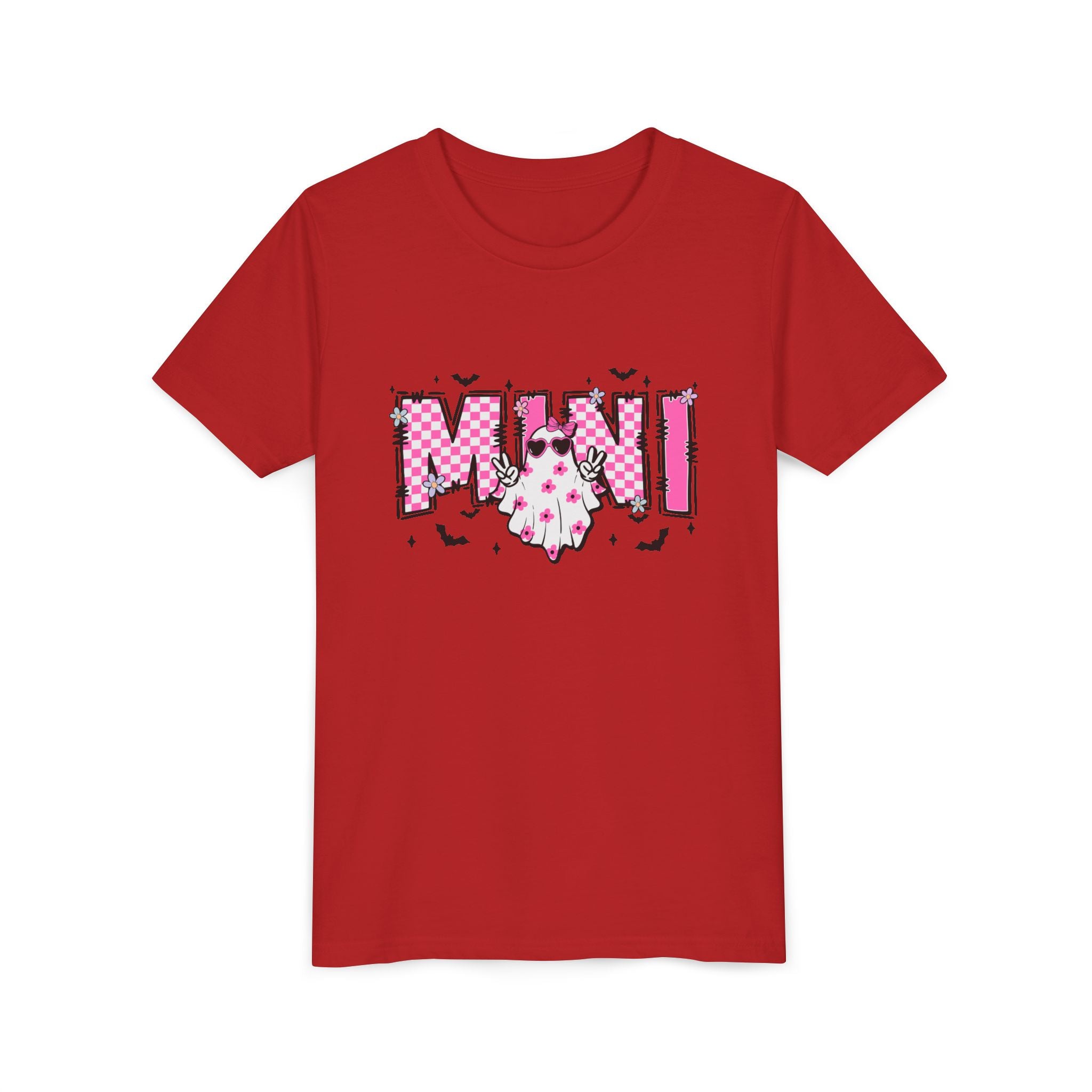 Youth Tee – 'Mimi' Pink Checker Ghost Graphic Kids Shirt