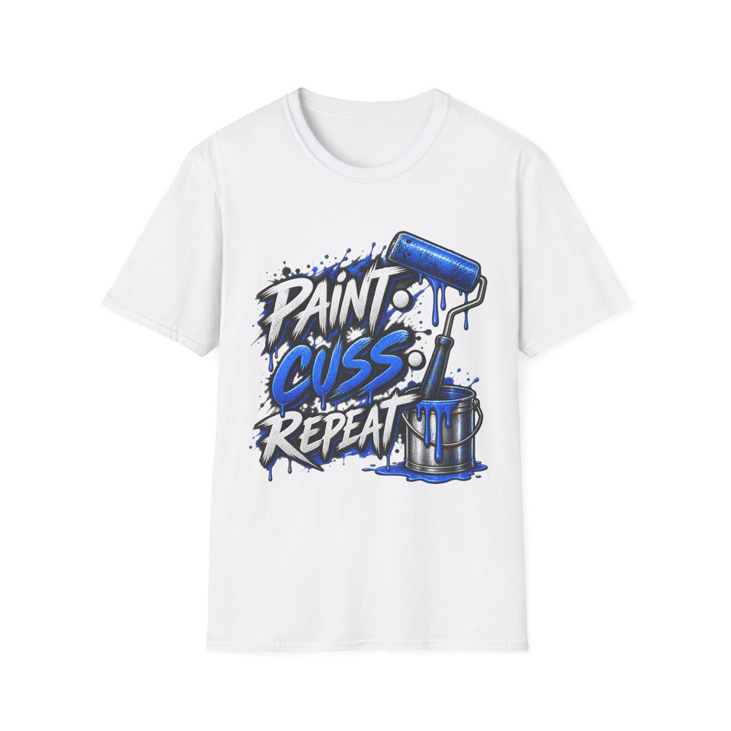 Paint, Cuss, Repeat T-Shirt — Graphic Painter Roller Design