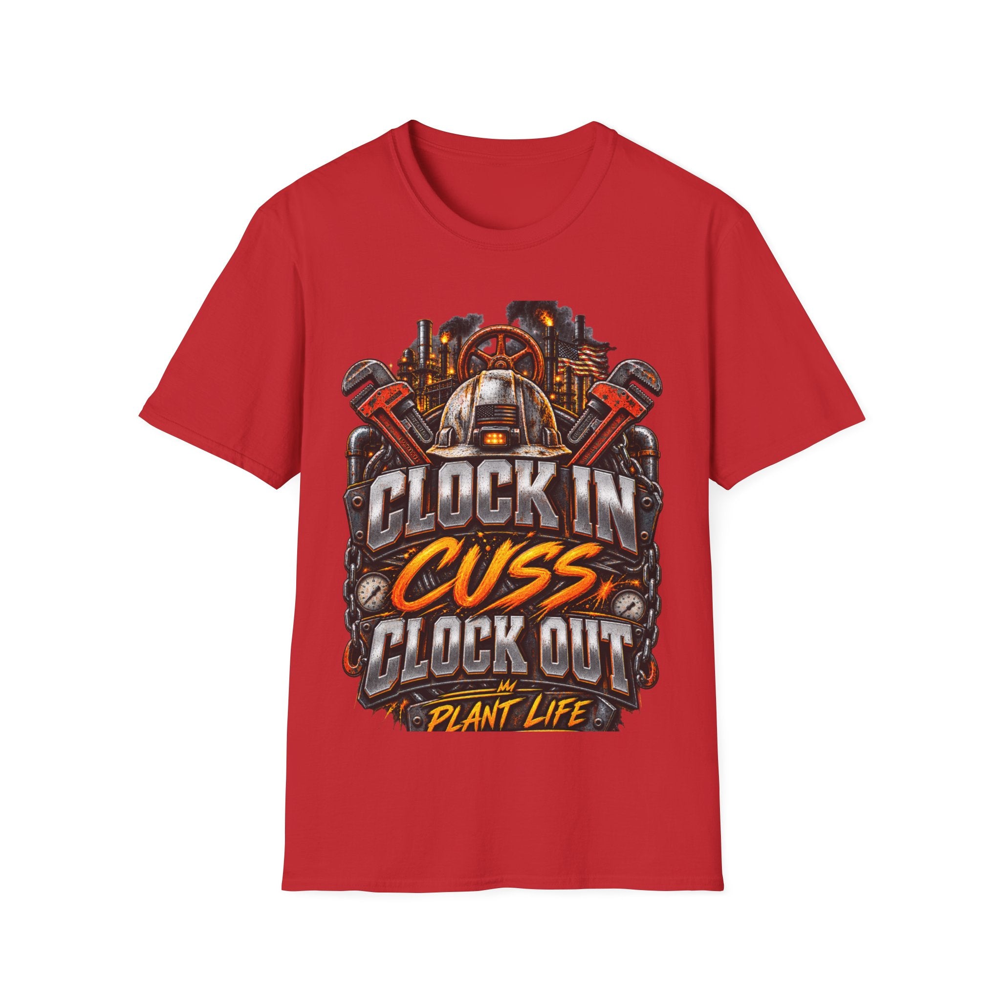 Clock In, Cuss Out Mechanic T‑Shirt — Vintage Industrial Worker Design