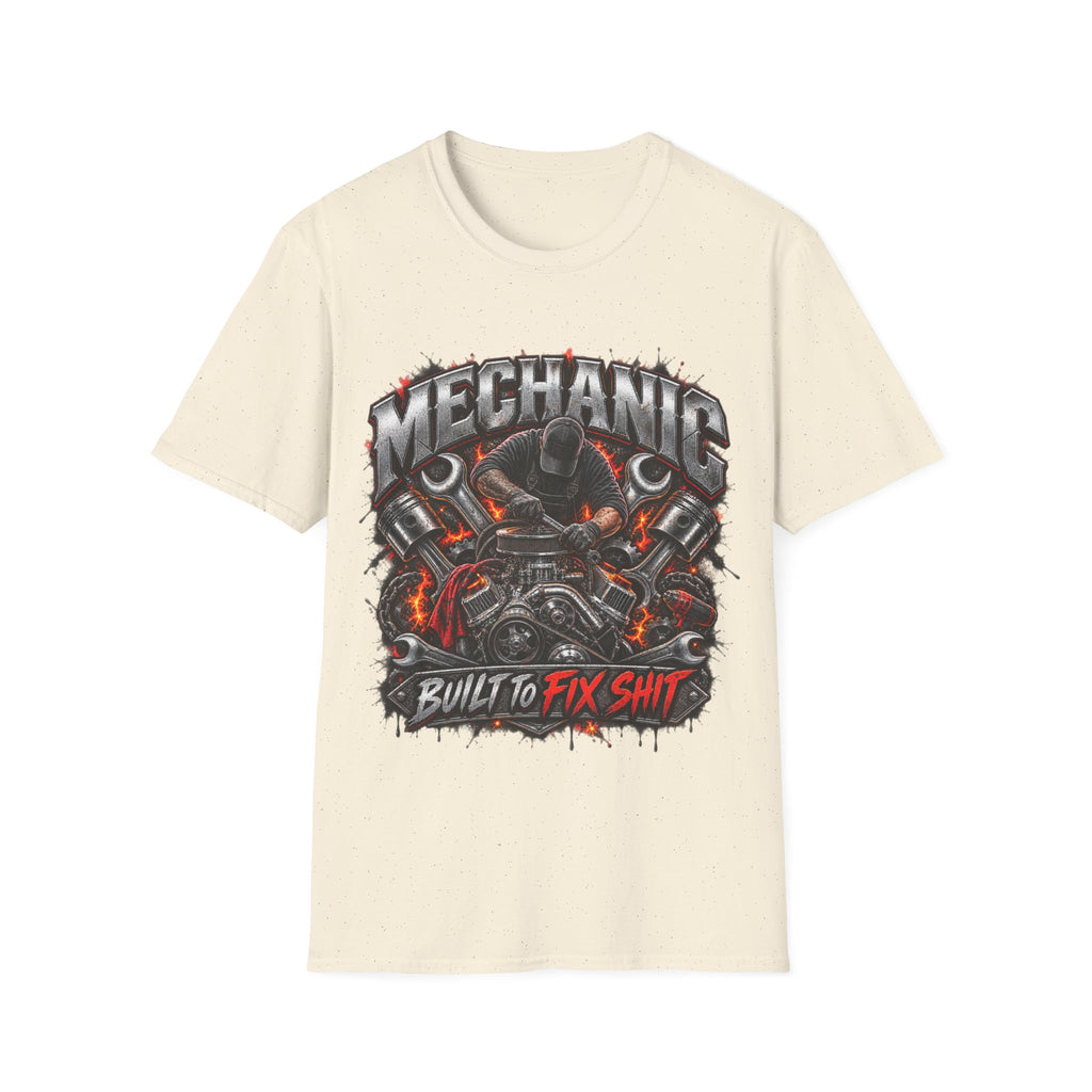 Mechanic T-Shirt — "Built to Fix Sh!t" Garage Wrench Repair Tee