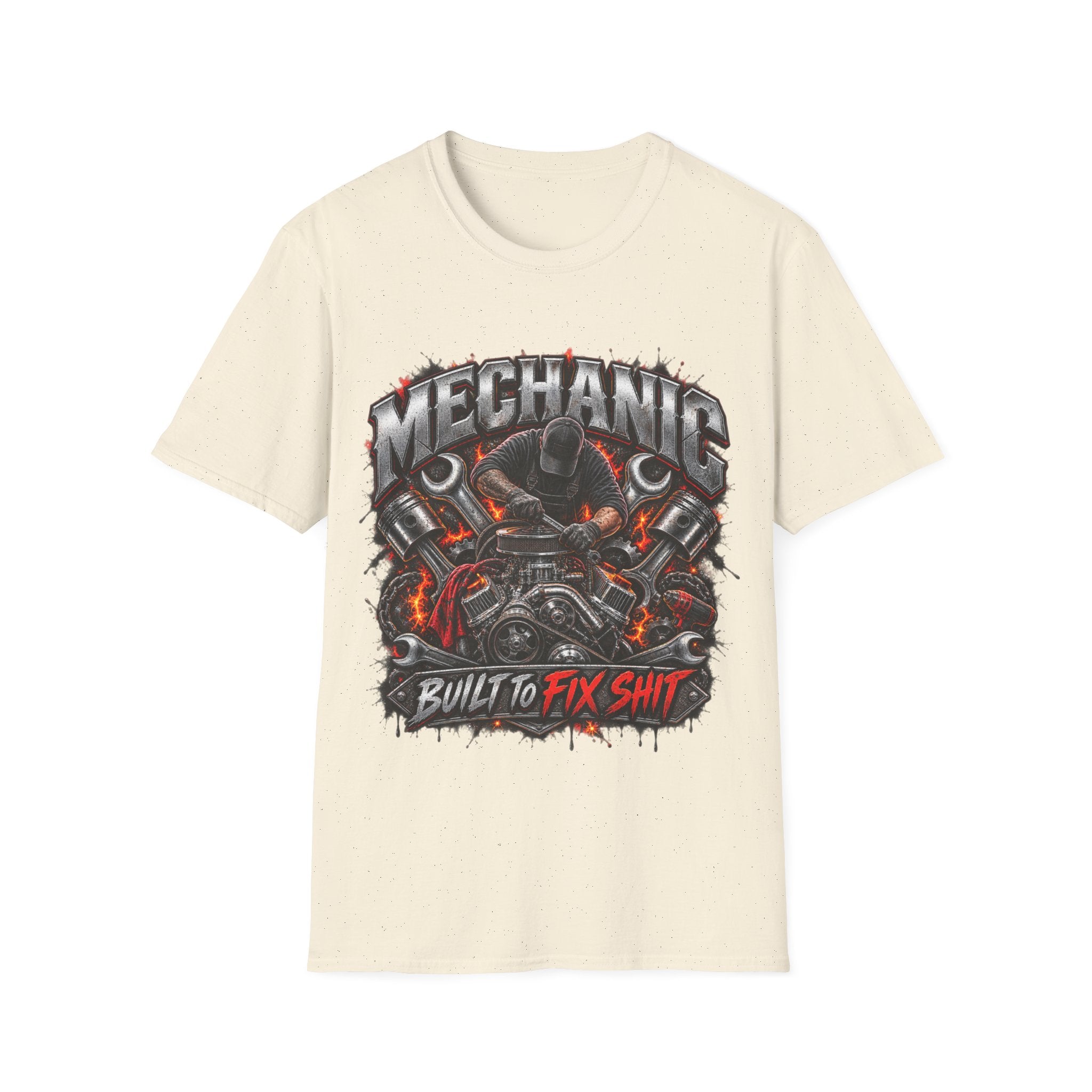 Mechanic T-Shirt — "Built to Fix Sh!t" Garage Wrench Repair Tee