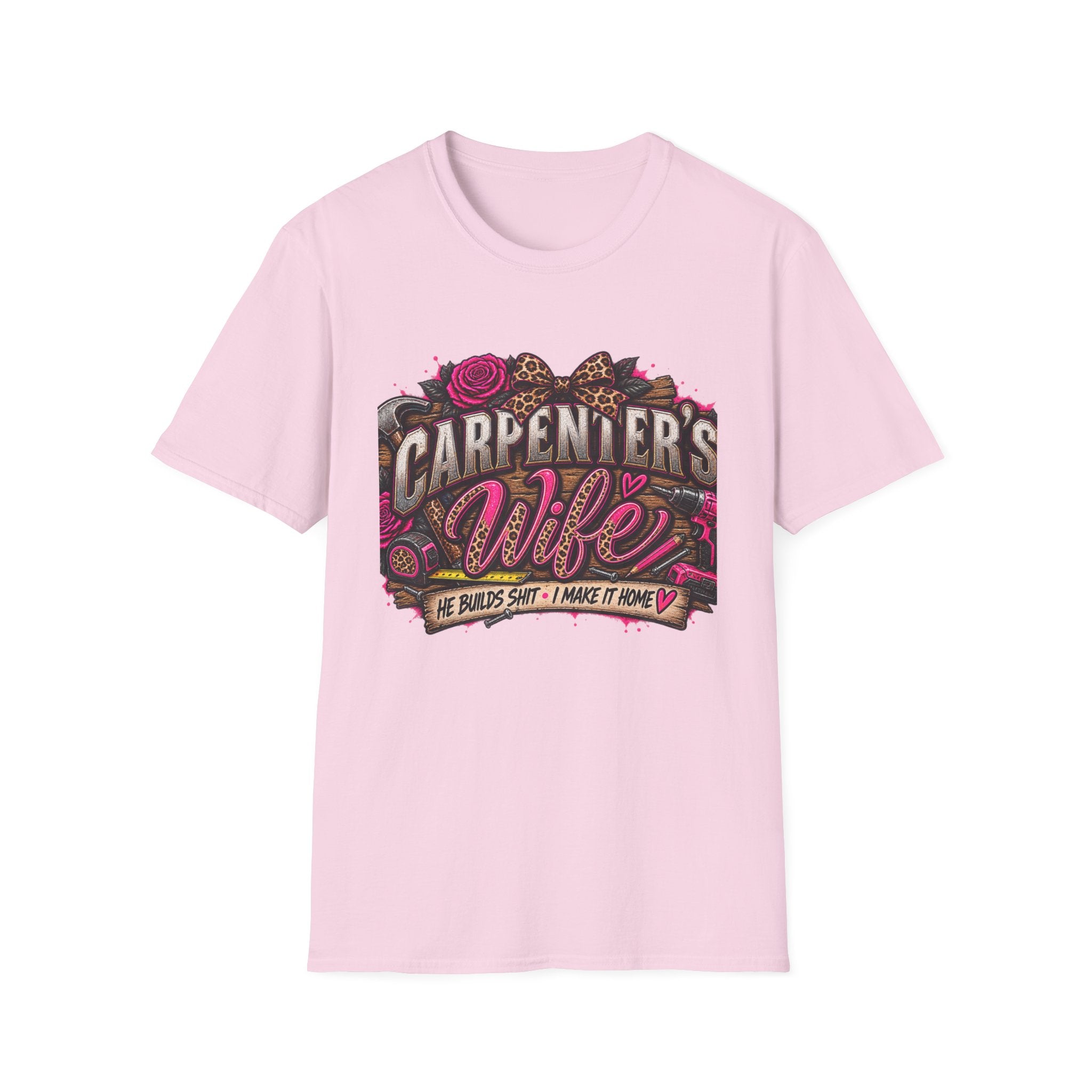 Carpenter's Wife T-Shirt — Floral Leopard Heart Design