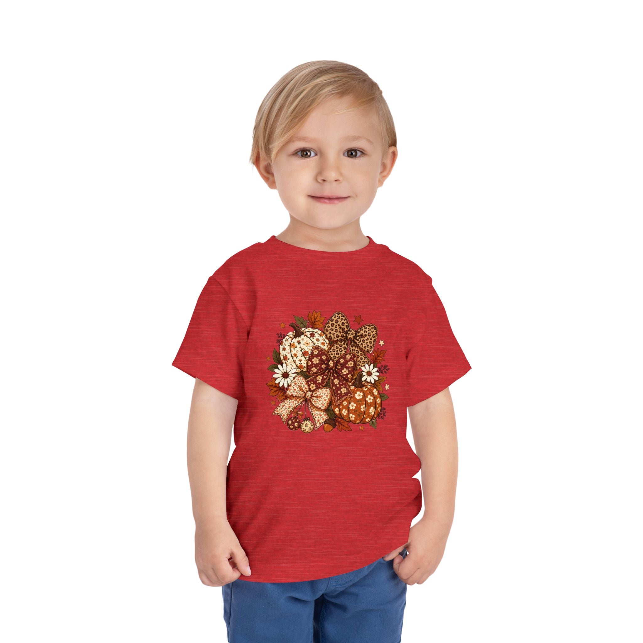 Toddler Tee — Autumn Leopard Floral Pumpkins Fall Bouquet